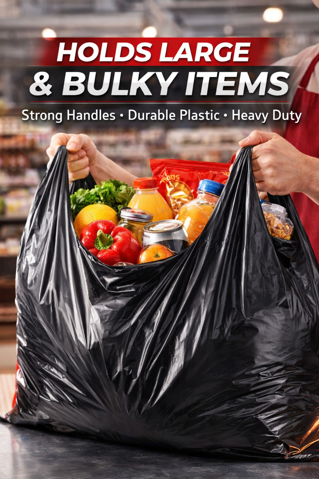XL Black T-Shirt Bags 20x10x36″ 0.87 Mil HEAVY DUTY Grocery Shopping Plastic