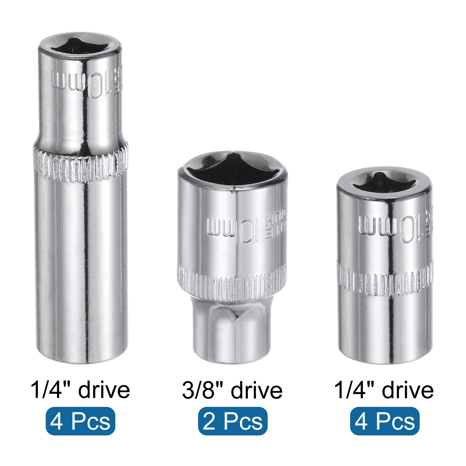 10pcs 6-Point Shallow Socket 10mm 3/8 1/4″ Drive Cr-V Deep Shallow Socket