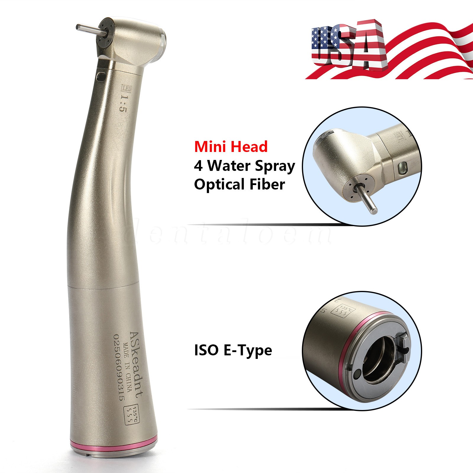 Dental 1:5 LED Fiber Optic Contra Angle Handpiece 4 Sprays Fit NSK Ti-MAX X95L