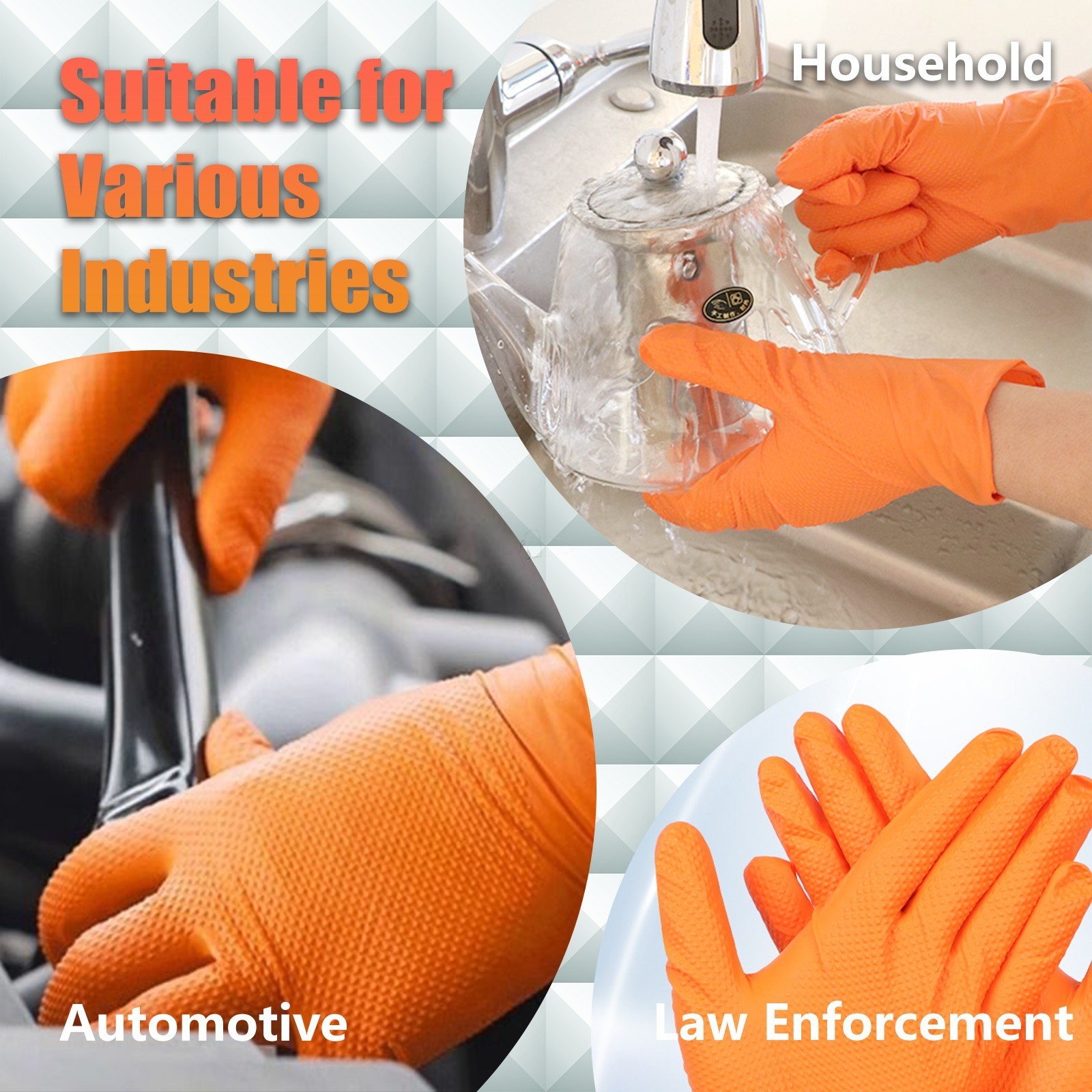 GP Craft Orange Large Nitrile Gloves Diamond 8 Mil Latex-Free 1000/Case