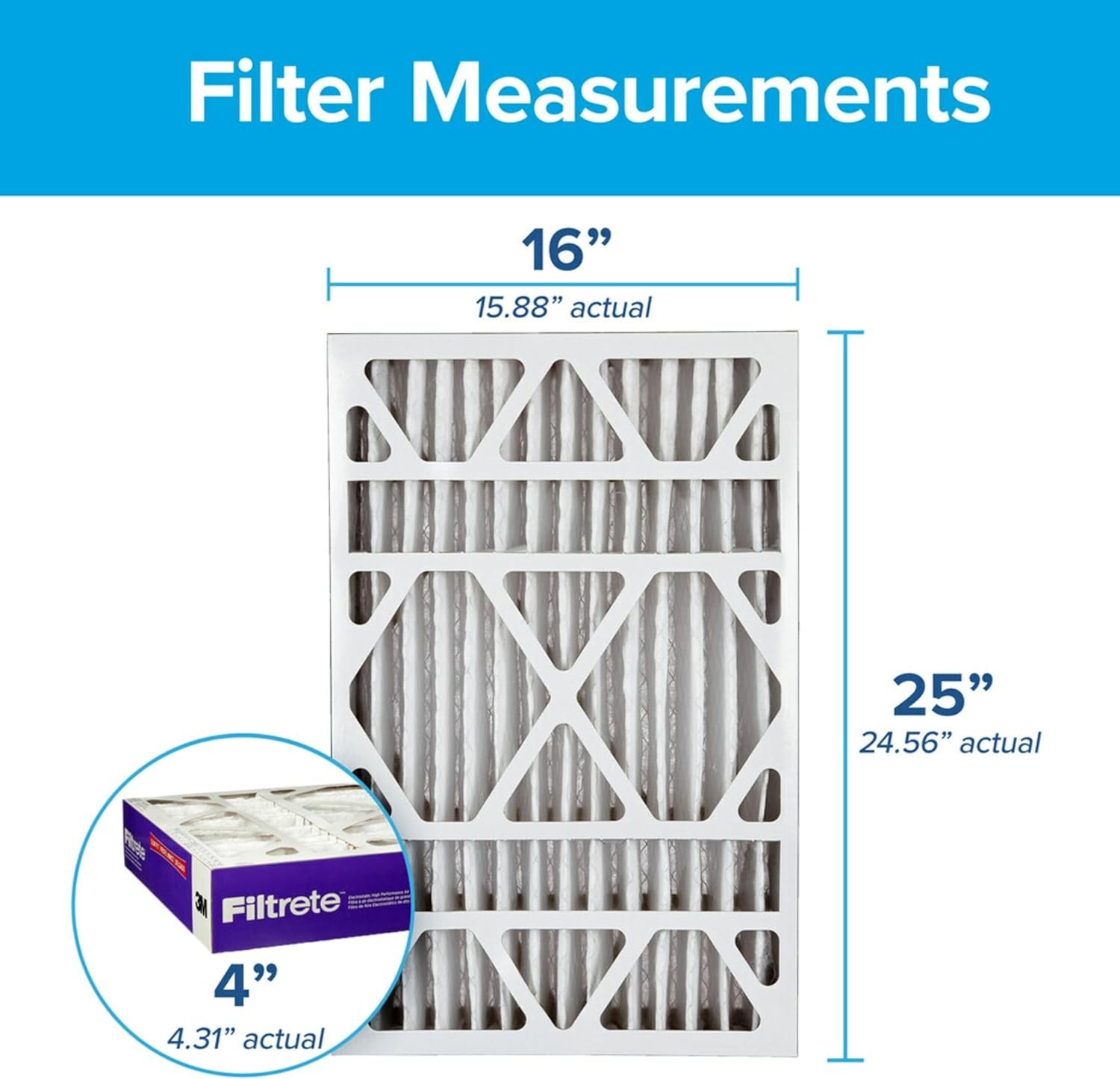Filtrete 16x25x4 AC Furnace Air Filter, MPR 1550, MERV 12, Fits