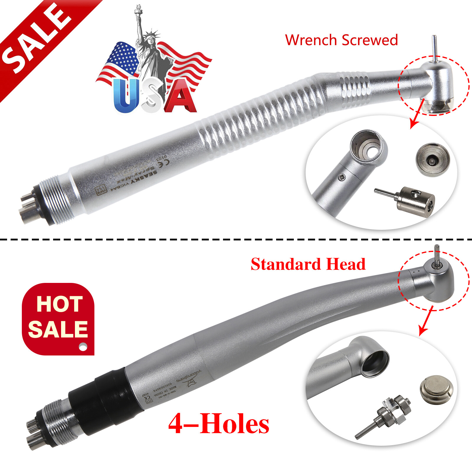 USA Dental High Speed Turbine Handpiece Standard Head 4 Hole /Coupler Fit NSK