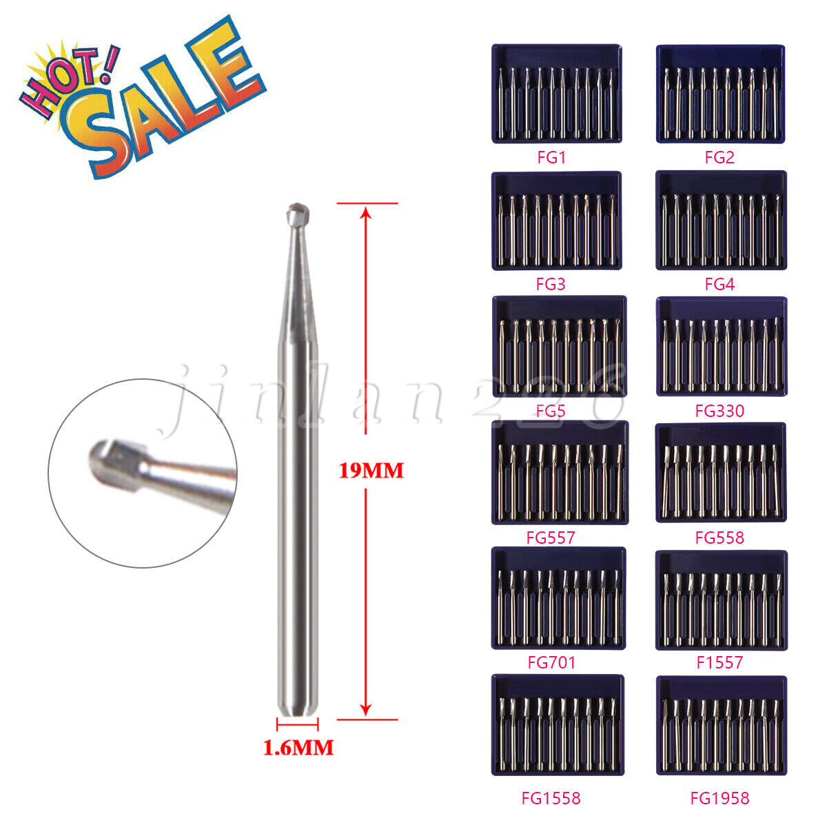 Dental Carbide Burs FG #1-5 557 Round for High Speed Handpiece 10 per package