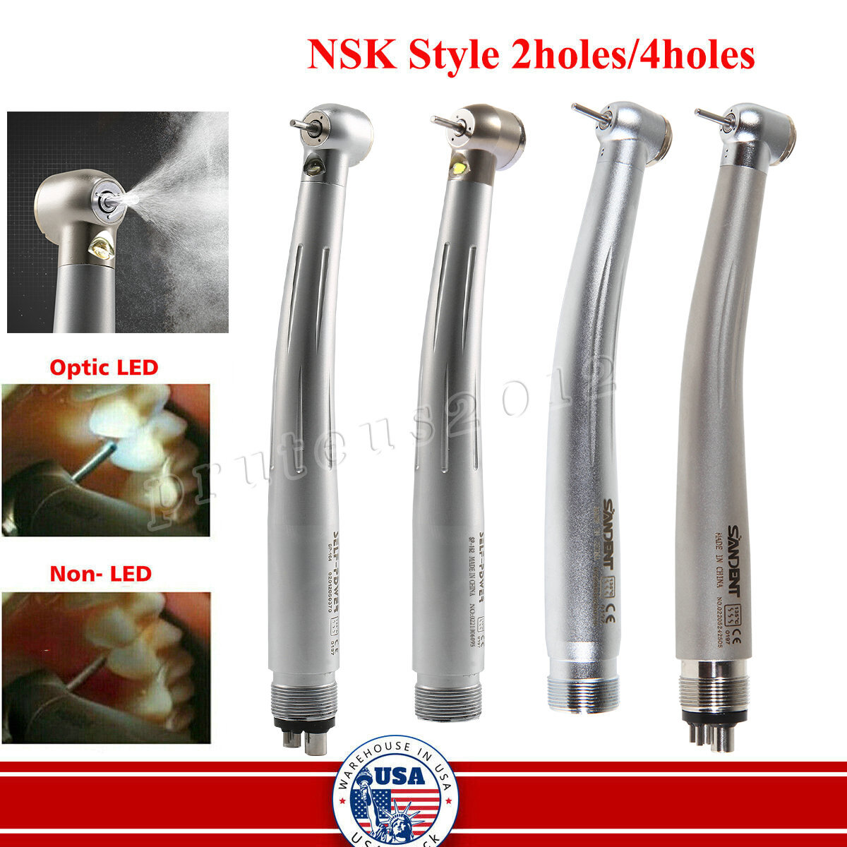 NSK Style Dental Fiber Optic LED E-generator/High Speed Handpiece 2/4Hole CE FDA