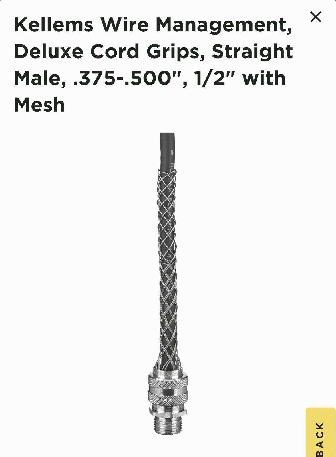 Hubbell Kellems Deluxe Cord Grip Straight Male .375-.500, 1/2” with Mesh