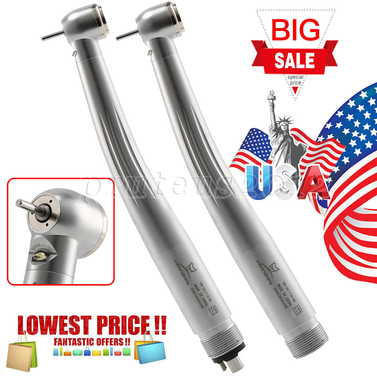 Yabangbang Dental LED E-generator Fiber High Speed Handpiece Turbine 4/2Hole