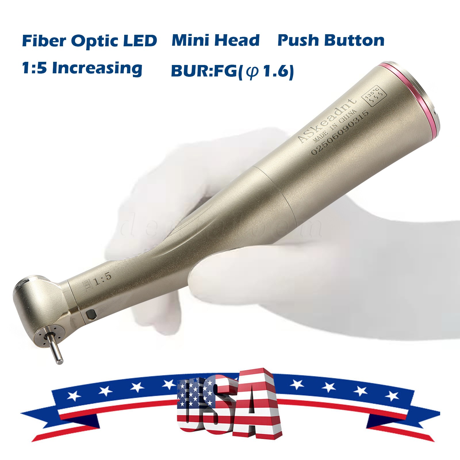 Dental 1:5 LED Fiber Optic Contra Angle Handpiece 4 Sprays Fit NSK Ti-MAX X95L