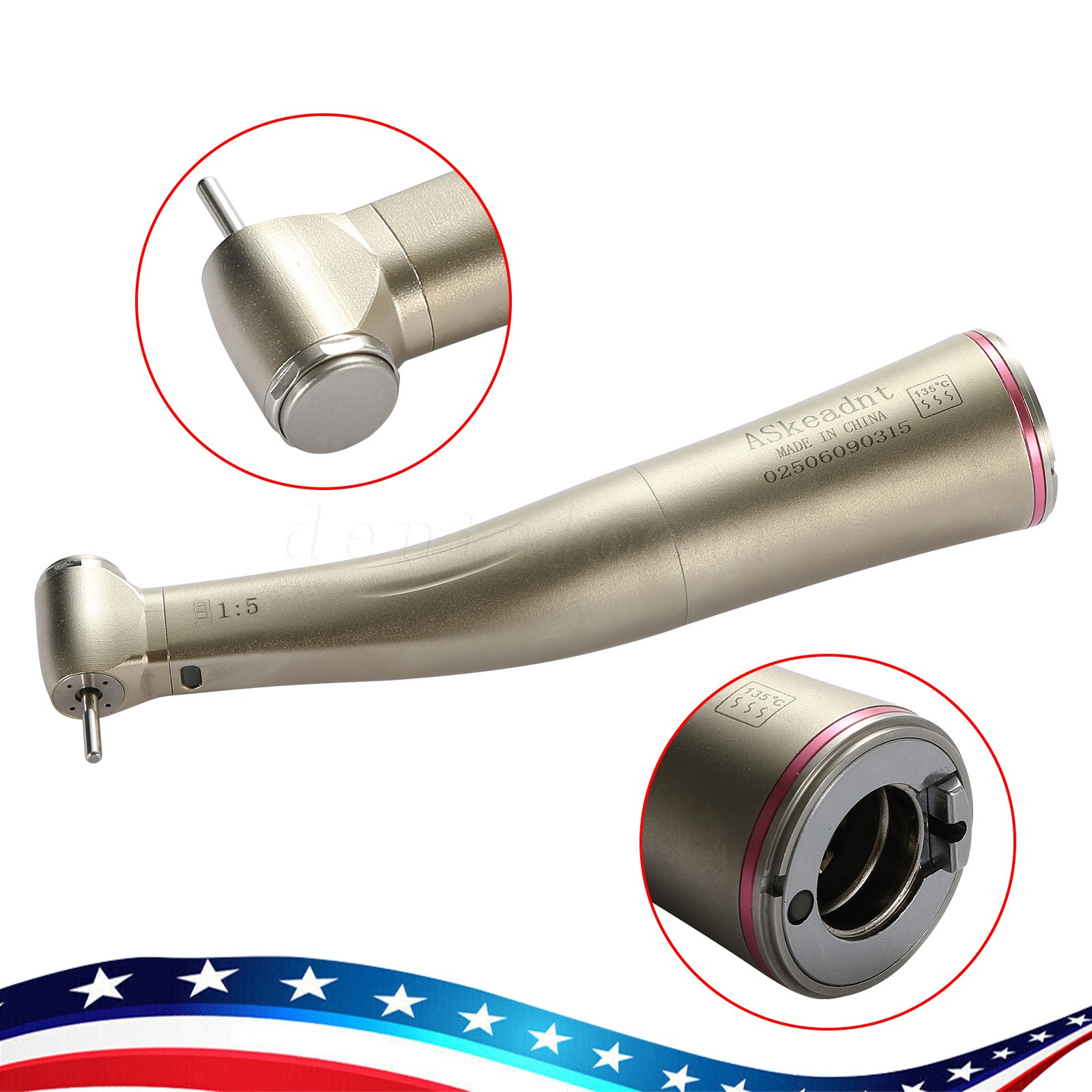 Dental 1:5 LED Fiber Optic Contra Angle Handpiece 4 Sprays Fit NSK Ti-MAX X95L