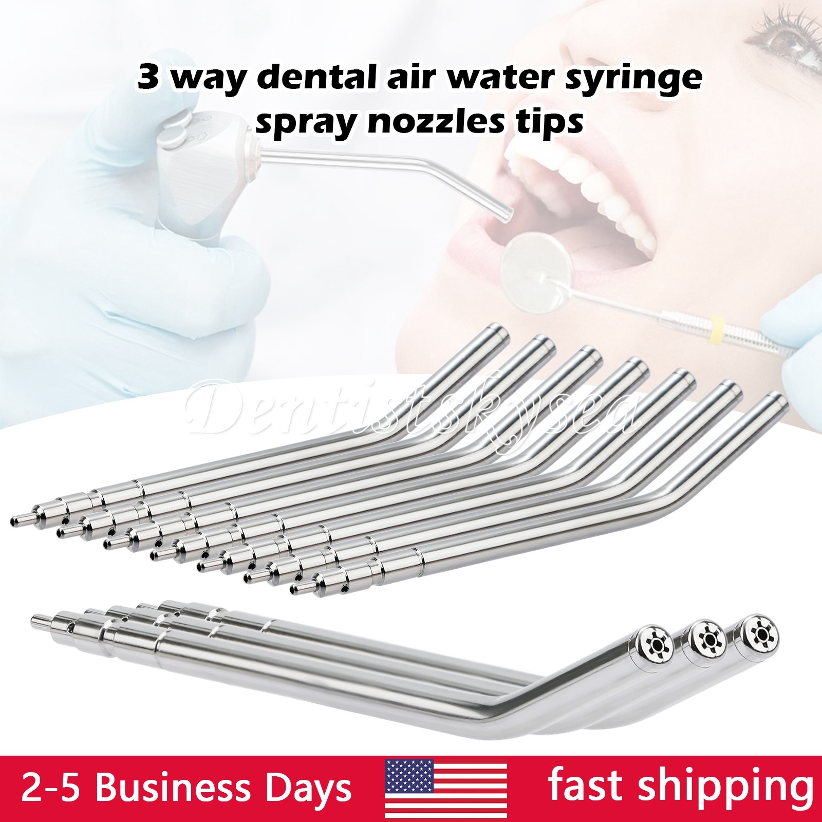 Dental 3 Way Air Water Syringe 2 Nozzles Triple Way Spray Handpiece USA