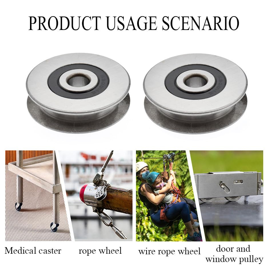 Stainless Steel Deep U-Groove Ball Bearing Pulley, Metal Pulley, Wheel Bearings,