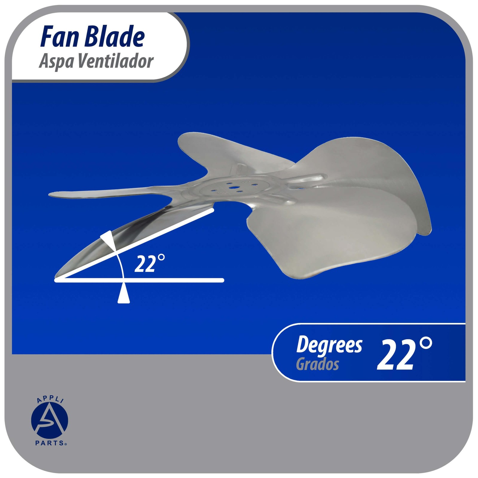 Appli Parts APFB-A09CCW Aluminum Fan Blade 9 in, 230 mm, CCW, 22 degrees, hubles