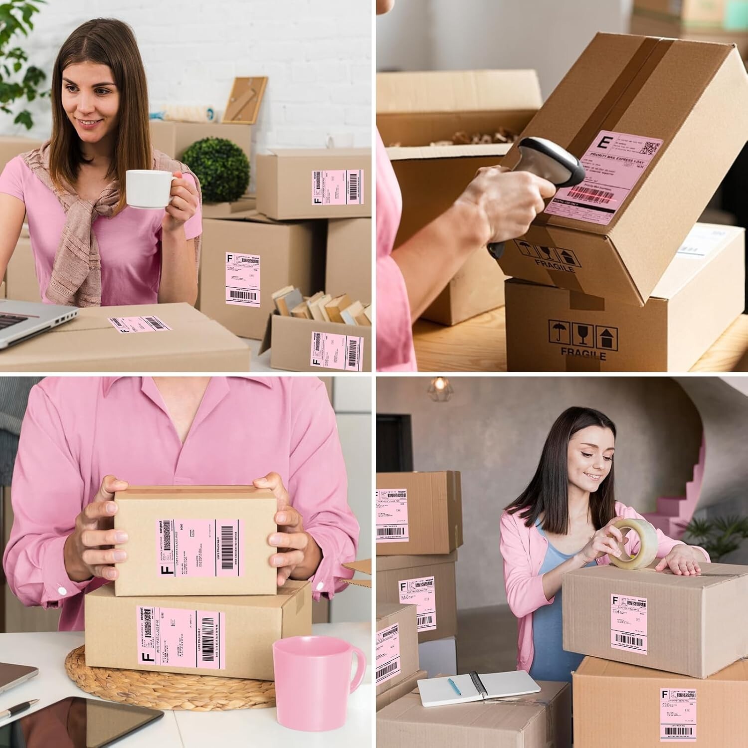 1000 4×6 Fanfold Direct Pink Thermal Labels for Zebra and Rollo Printers