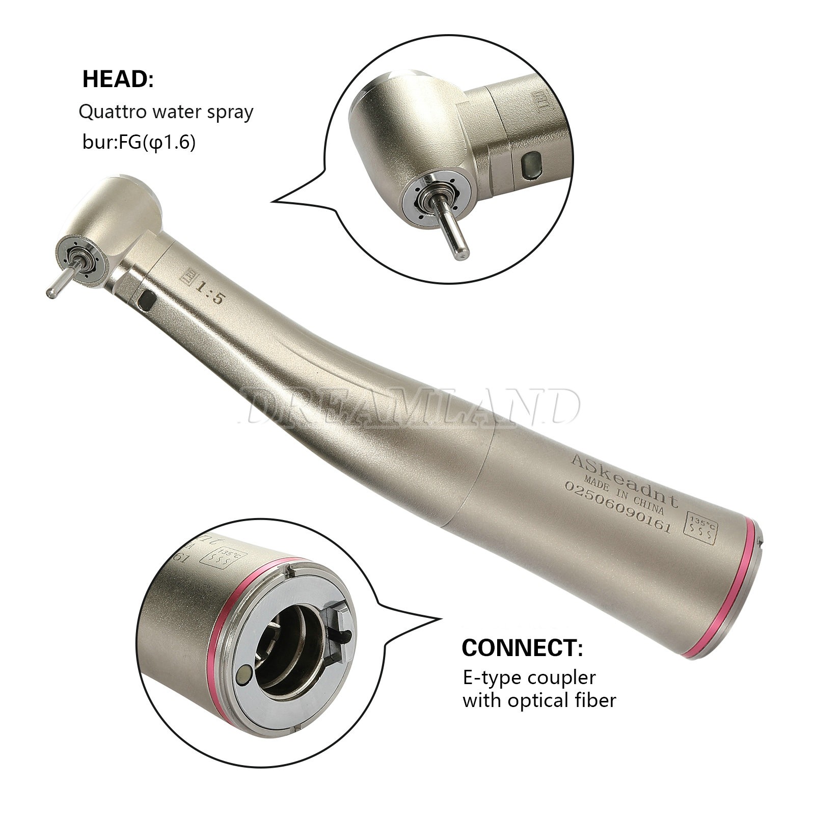 Dental 1:5 LED Electric Handpiece Fiber Optic Contra Angle NSK Style