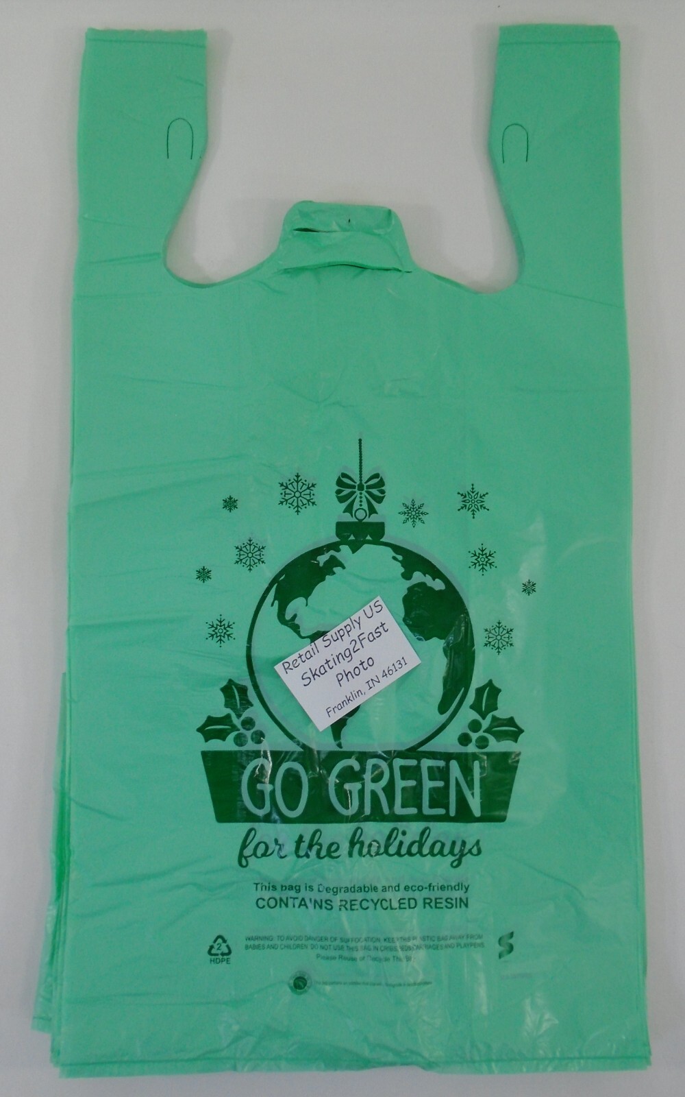 Go Green For The Holiday T-Shirt Plastic Shopping Bags Handles 11″ x 6″ x 21″