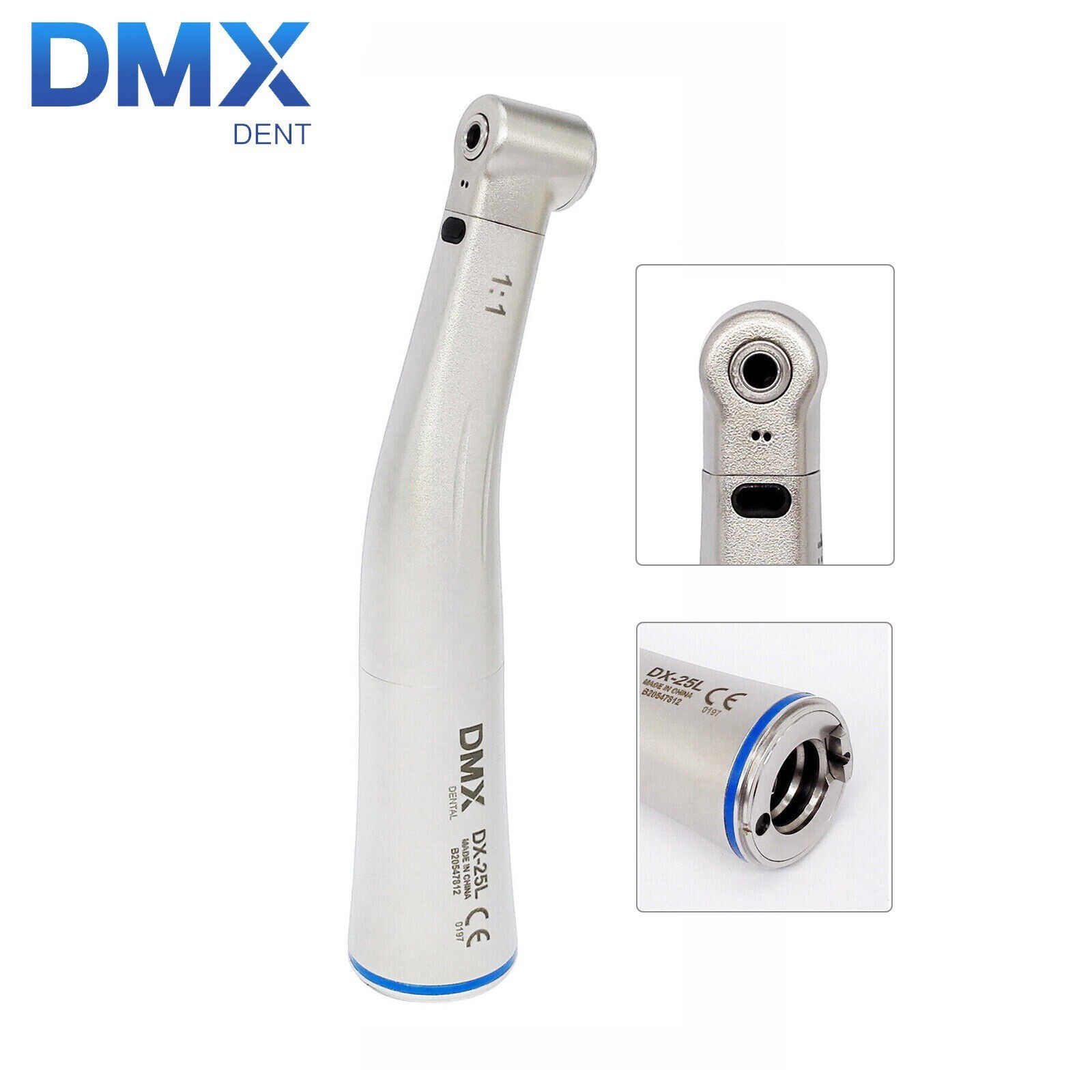 DMXDENT Dental 1:1 Fiber Optic LED Contra Angle Handpiece Low Speed Fit NS & K
