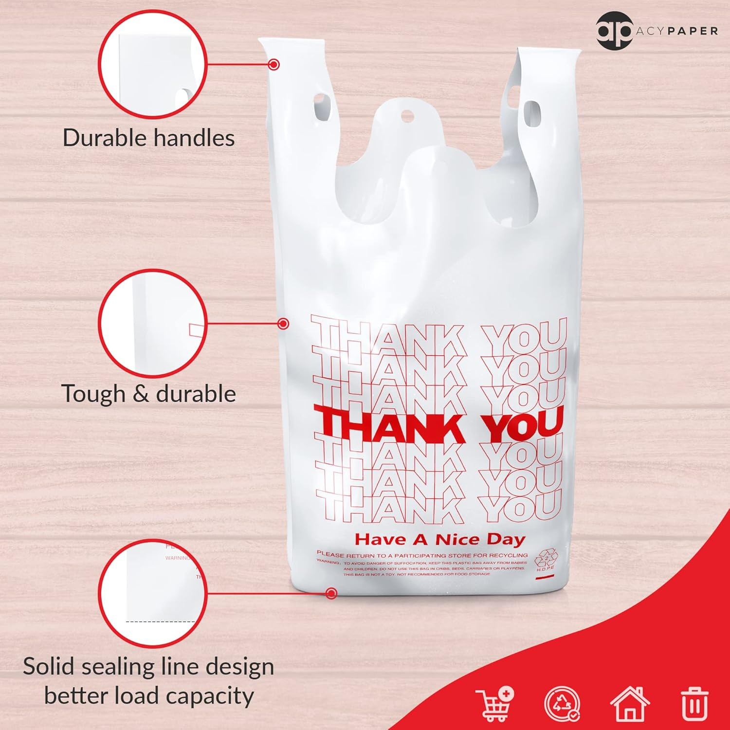 1000 Count 11″ x 6″ x 21″ Thank You T Shirt Plastic Bags 1/6 Barrel