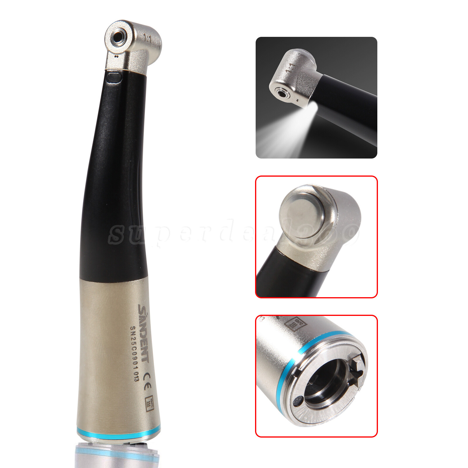 SANDENT Dental 1:1 Fiber Optic Contra Angle Low Speed Handpiece Inner Channel ty