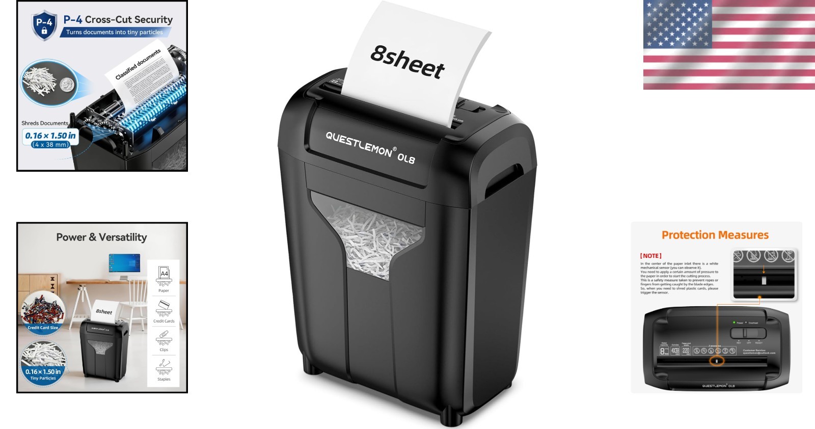 Compact 8-Sheet Cross-Cut Shredder, Extremely Quiet 58dB with Safety Features