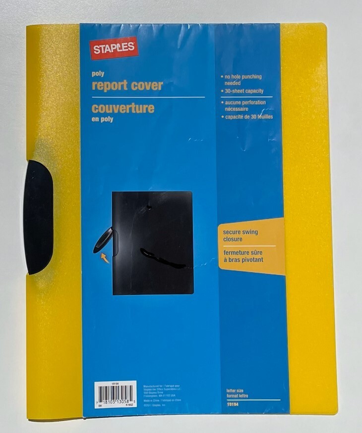 Staples Yellow Poly Report Cover with Secure Swing Closure
