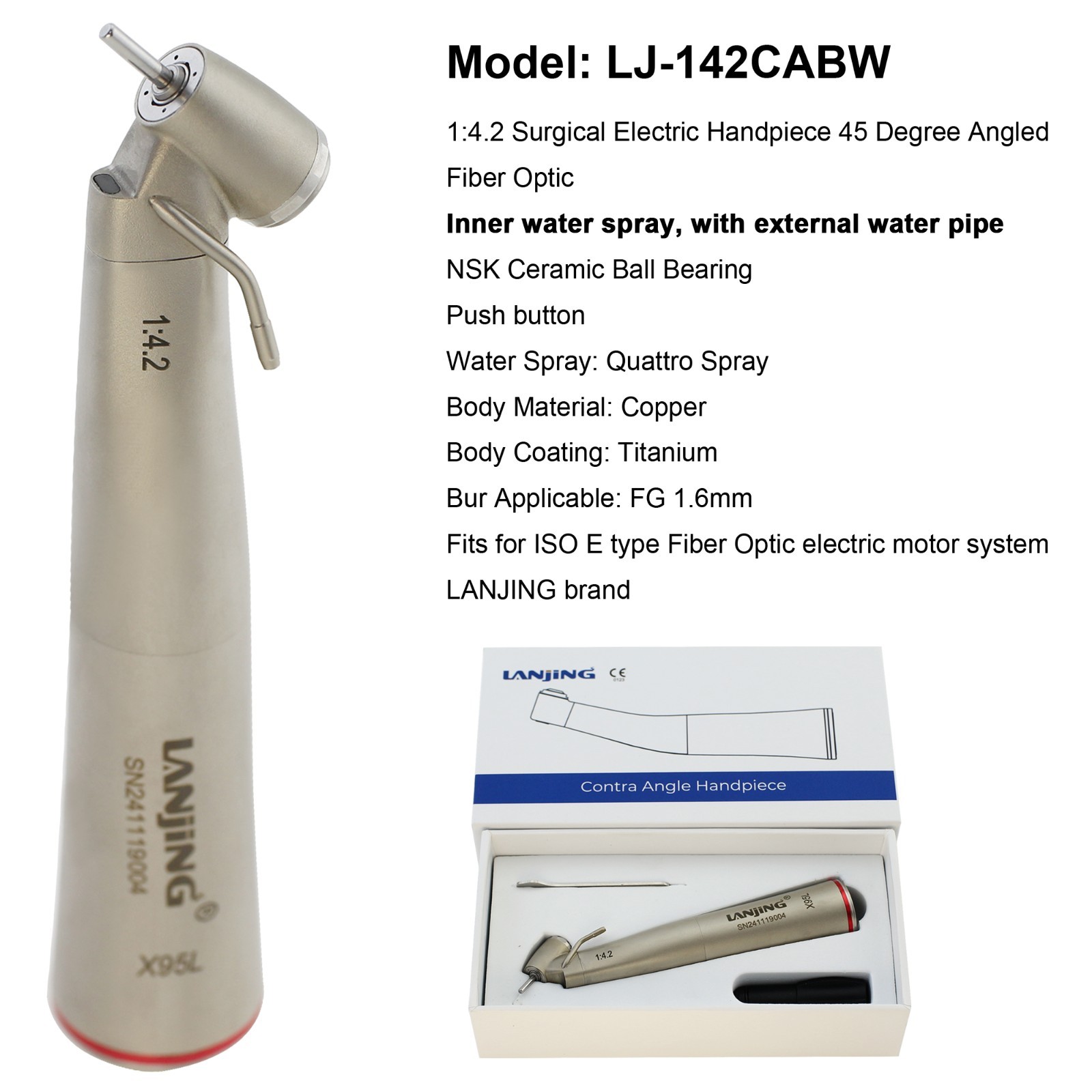 Dental Electric Handpiece 1:5 1:4.2 Contra Angle 45 Degree Surgical Fiber Optic