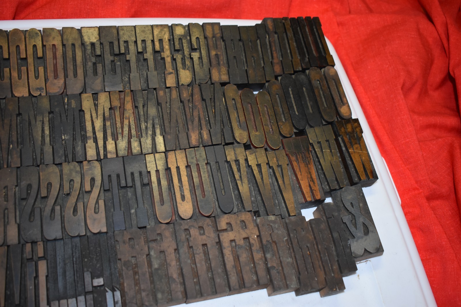 Vintage 2-1/2″ Wood Type Print Blocks Fancy Letters A-Z + Extras 119 Pcs.