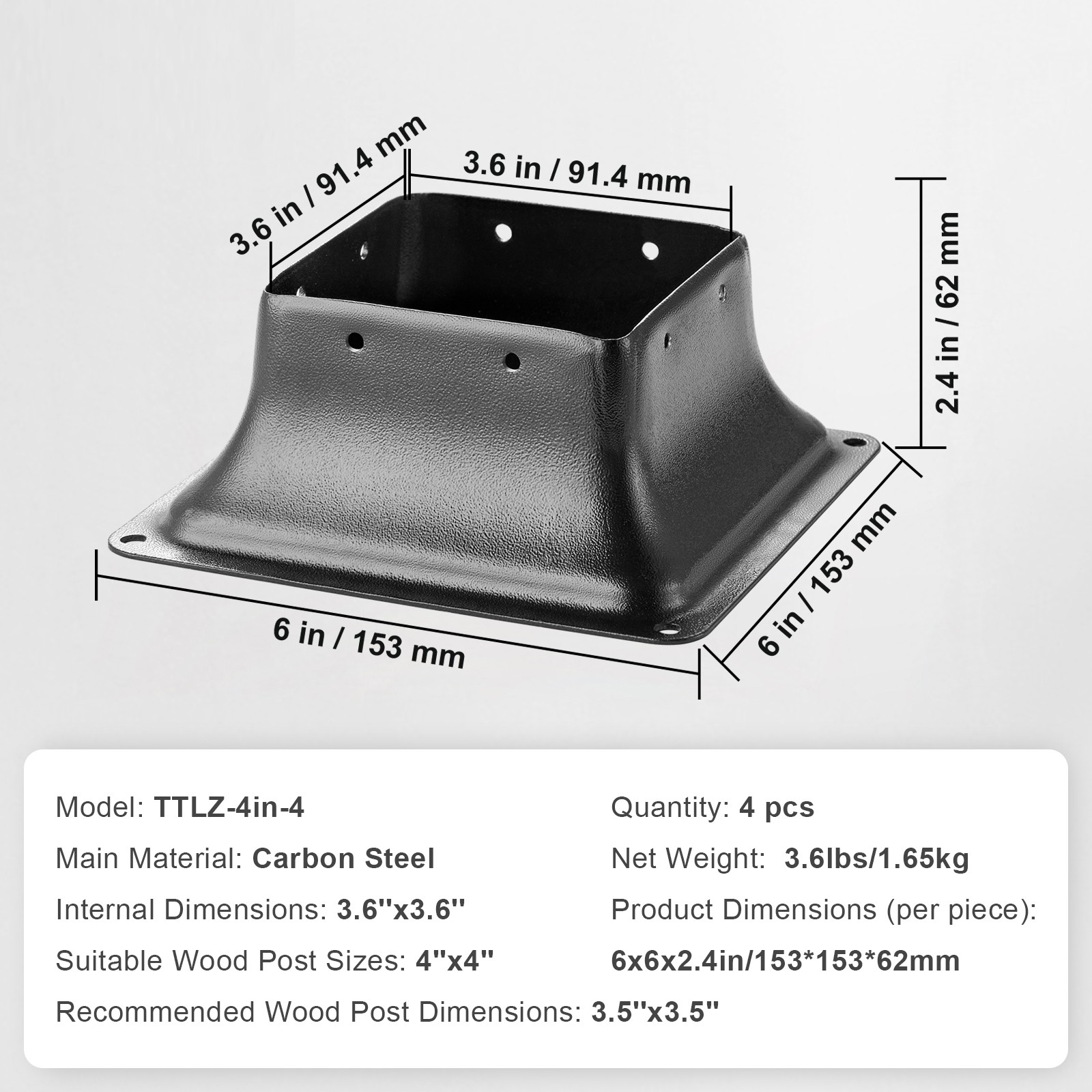 VEVOR 4Pcs 4×4 Post Base Brackets Heavy Duty for Standard Wood Post Anchor