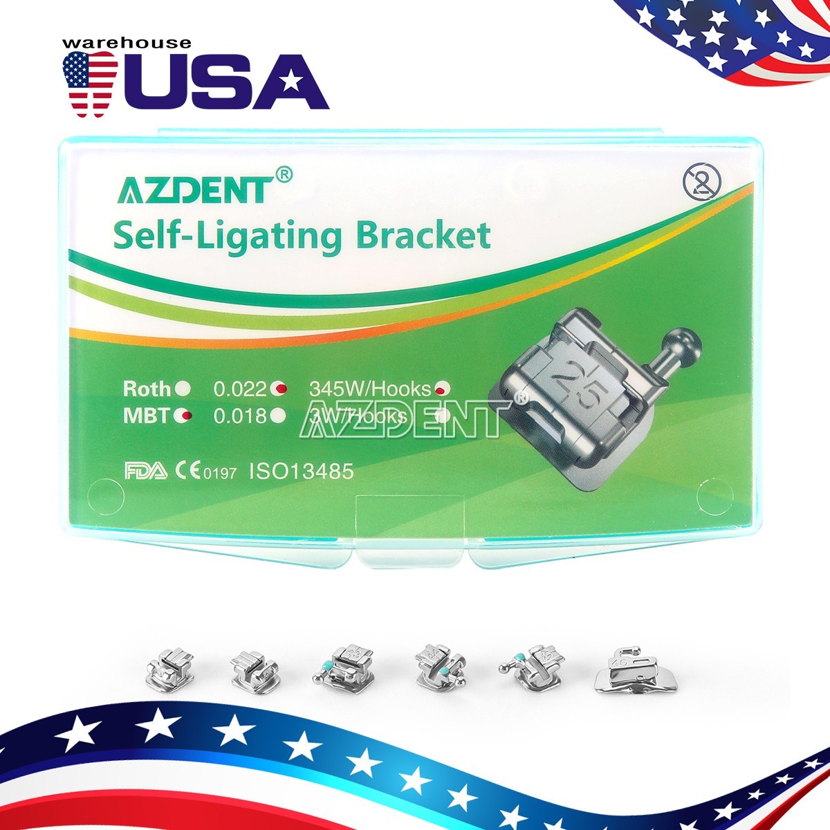 AZDENT Dental Orthodontic Self-Ligating Brackets Mini Roth.022 Metal Brace
