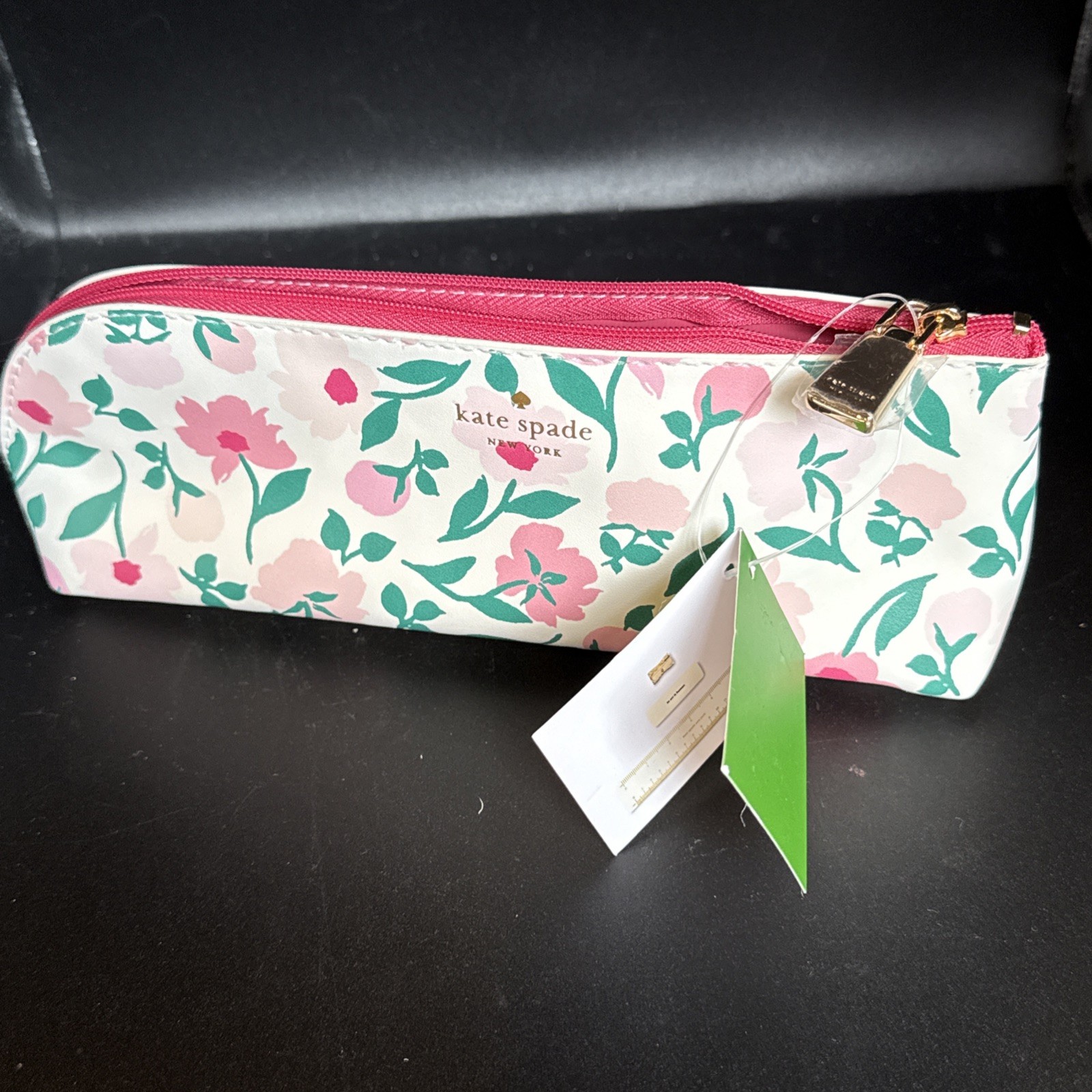 Kate Spade Pencil Pouch Cosmetic Case Travel Bag Faux Leather With Accessories