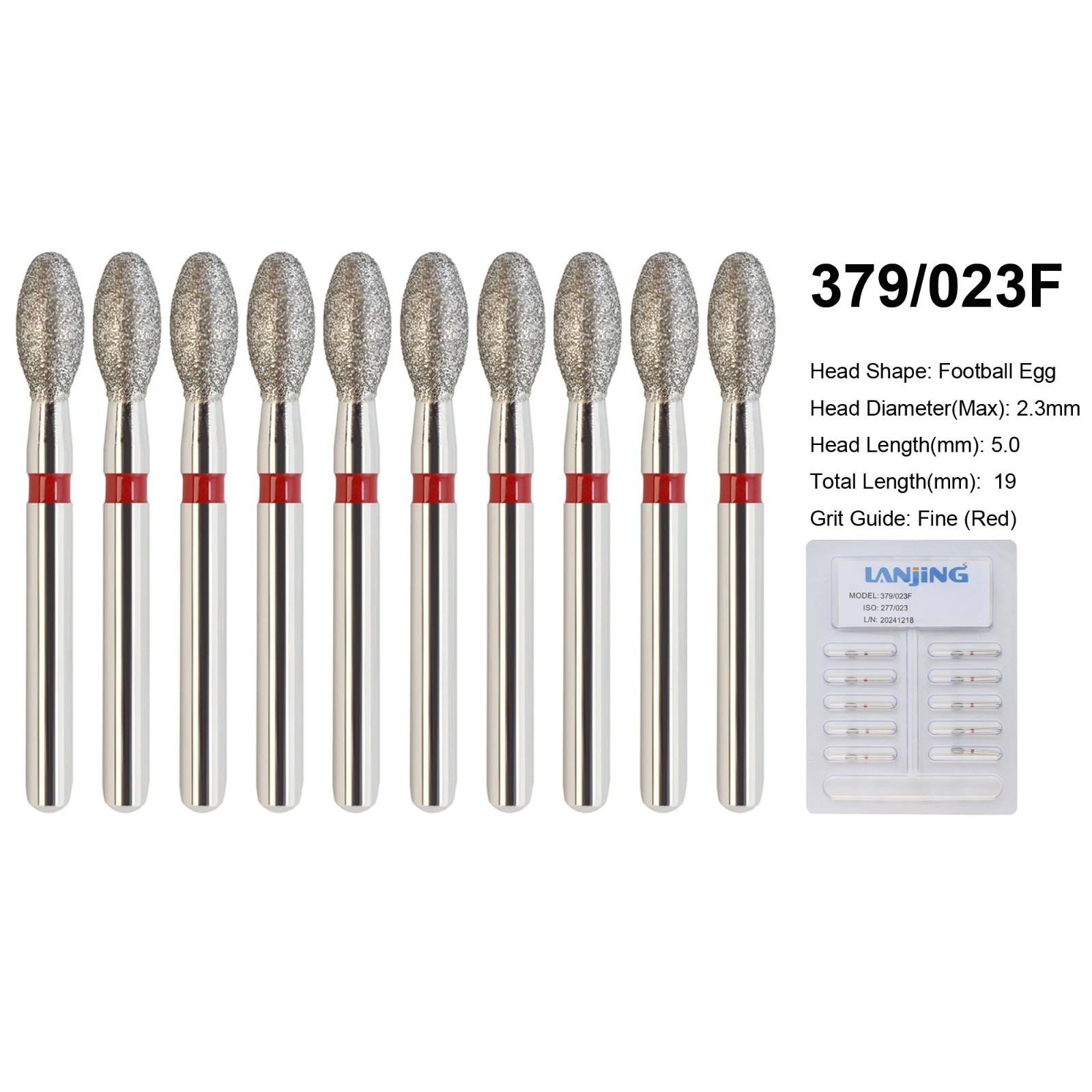 Dental Diamond Football Bur FG 368/023C 379/023 Egg Shape Coarse Fine High Speed