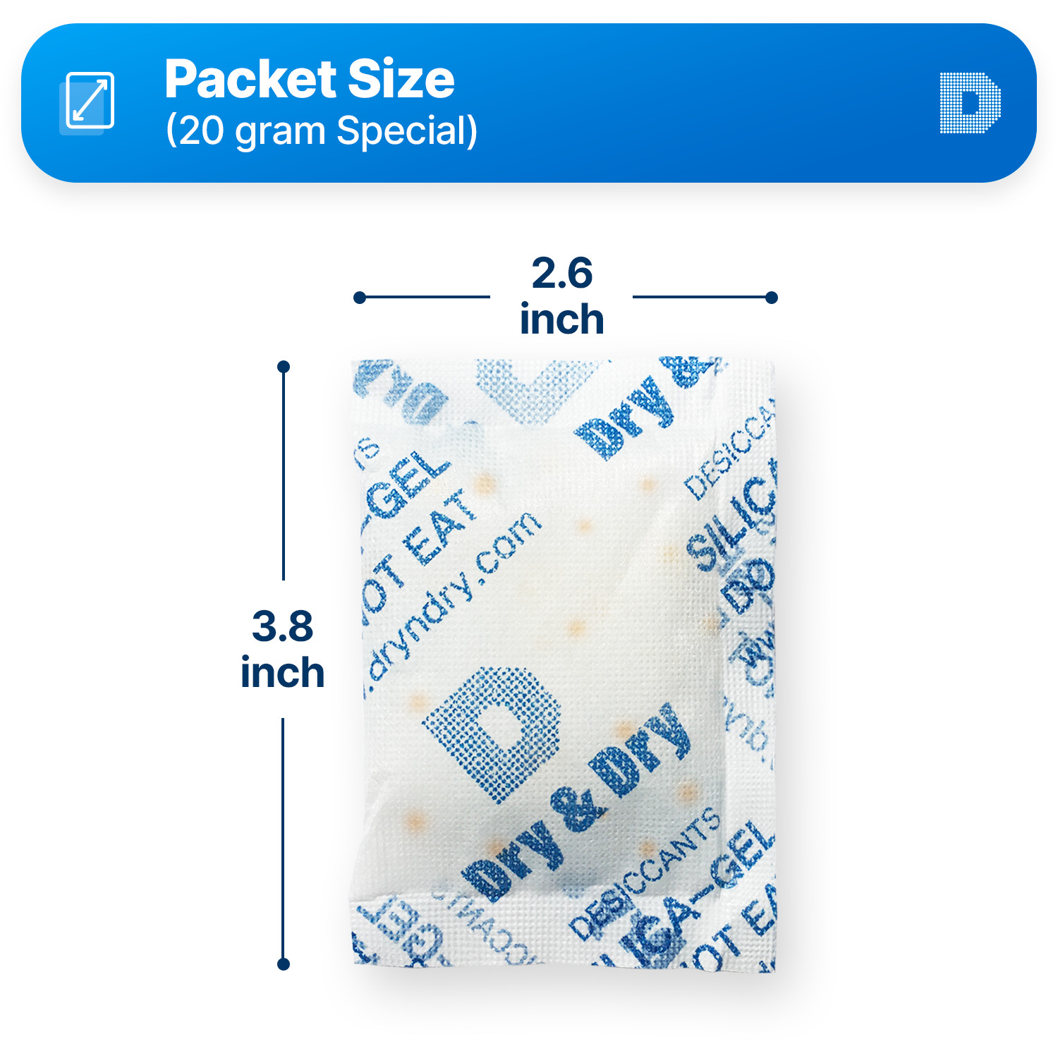 20 gram X 100 PK “Dry & Dry” Food Grade Orange Indicating Silica Gel Packets
