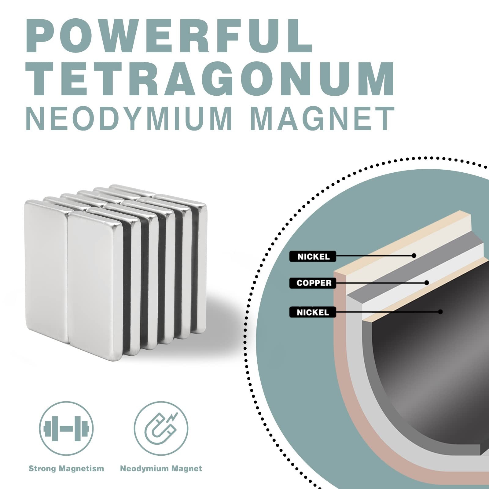 12 Pack Neodymium Bar Magnets, 20x10x2mm Strong Permanent Rectangle Rare Eart…