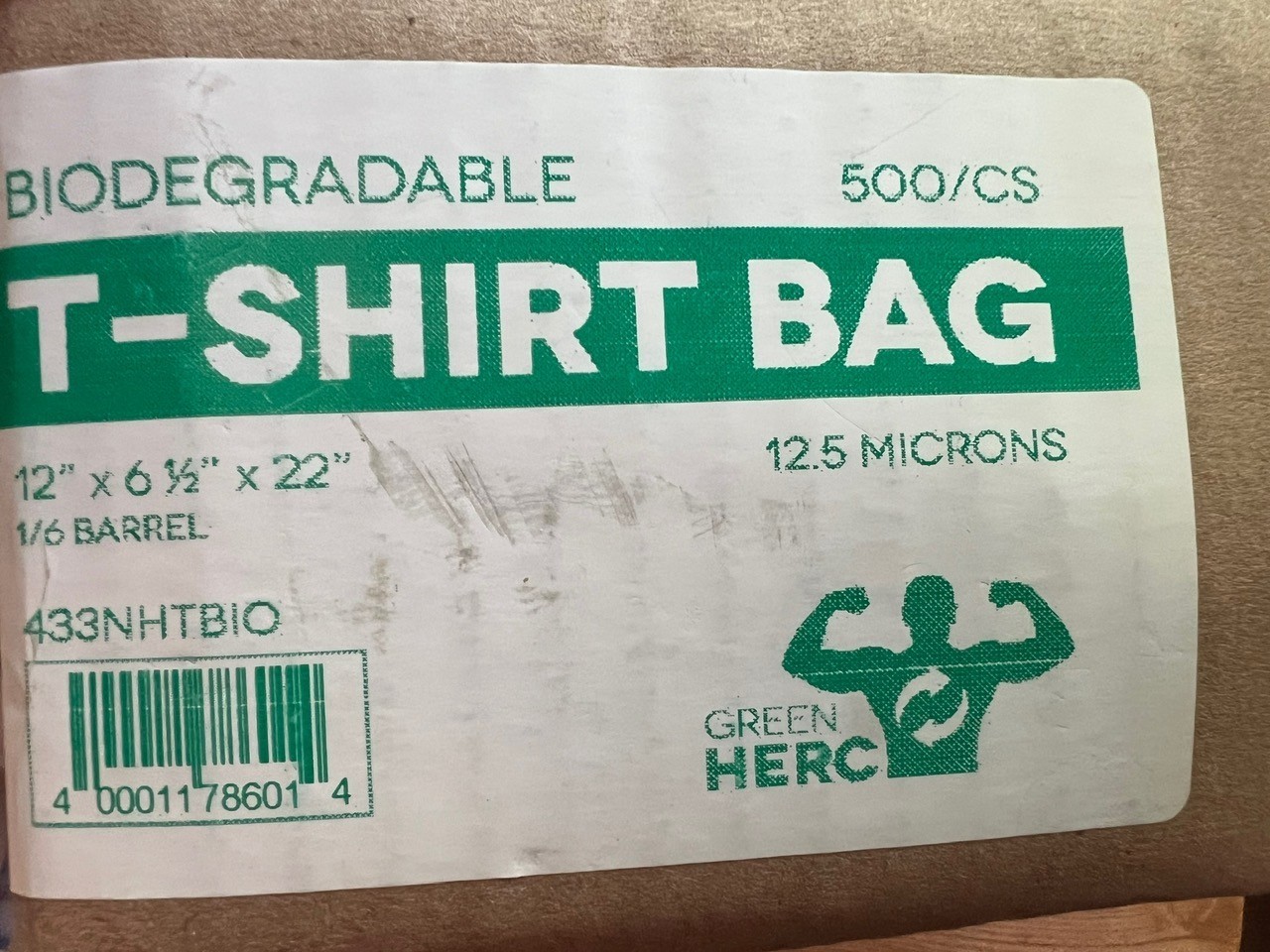 Biodegradable T-Shirt Bags Green Herc 12.5 Microns Open Box