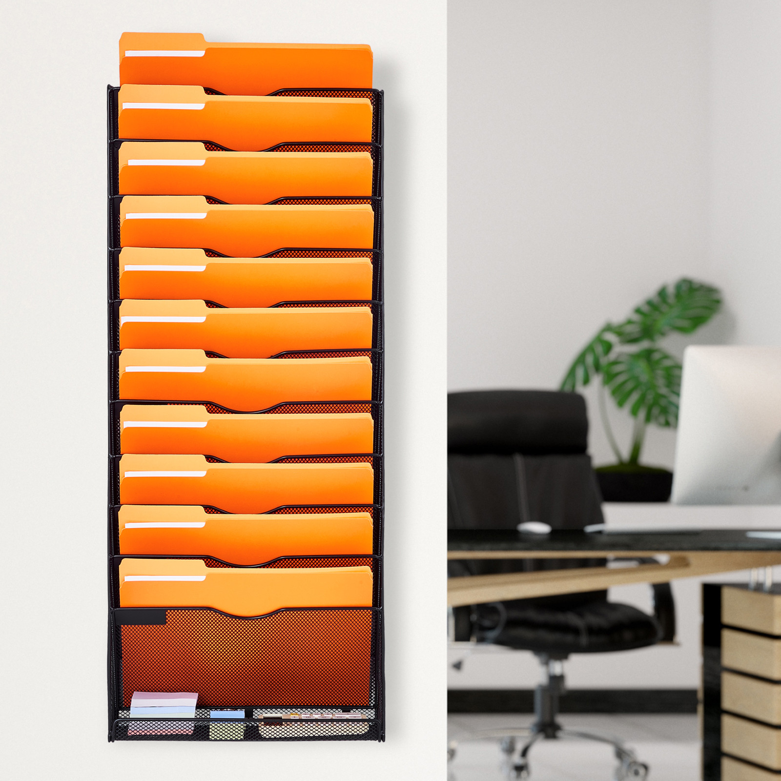 File Wall Rack Mesh Wall File Holder 1-Piece 12 Pockets for Office/School