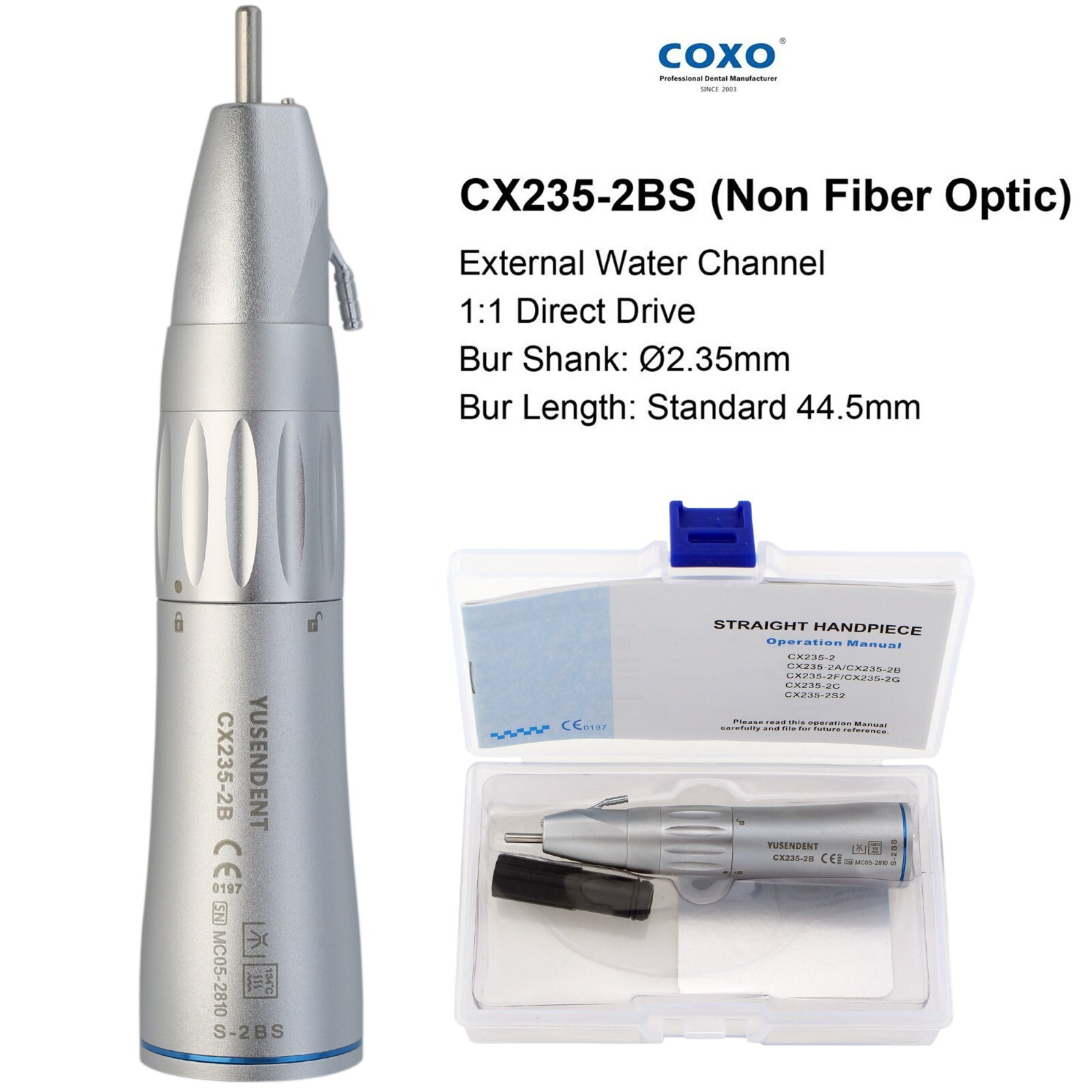 COXO Dental Surgical Straight Handpiece 1:1 Implant Nose Cone Fiber Optic CX235
