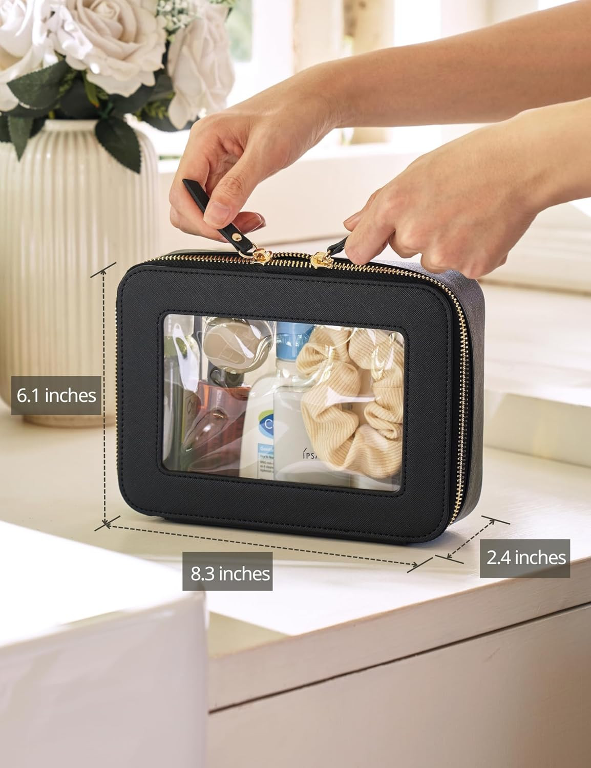Clear Makeup Bag Travel Cosmetic Case Transparent Toiletry Bag with Zipper, Port