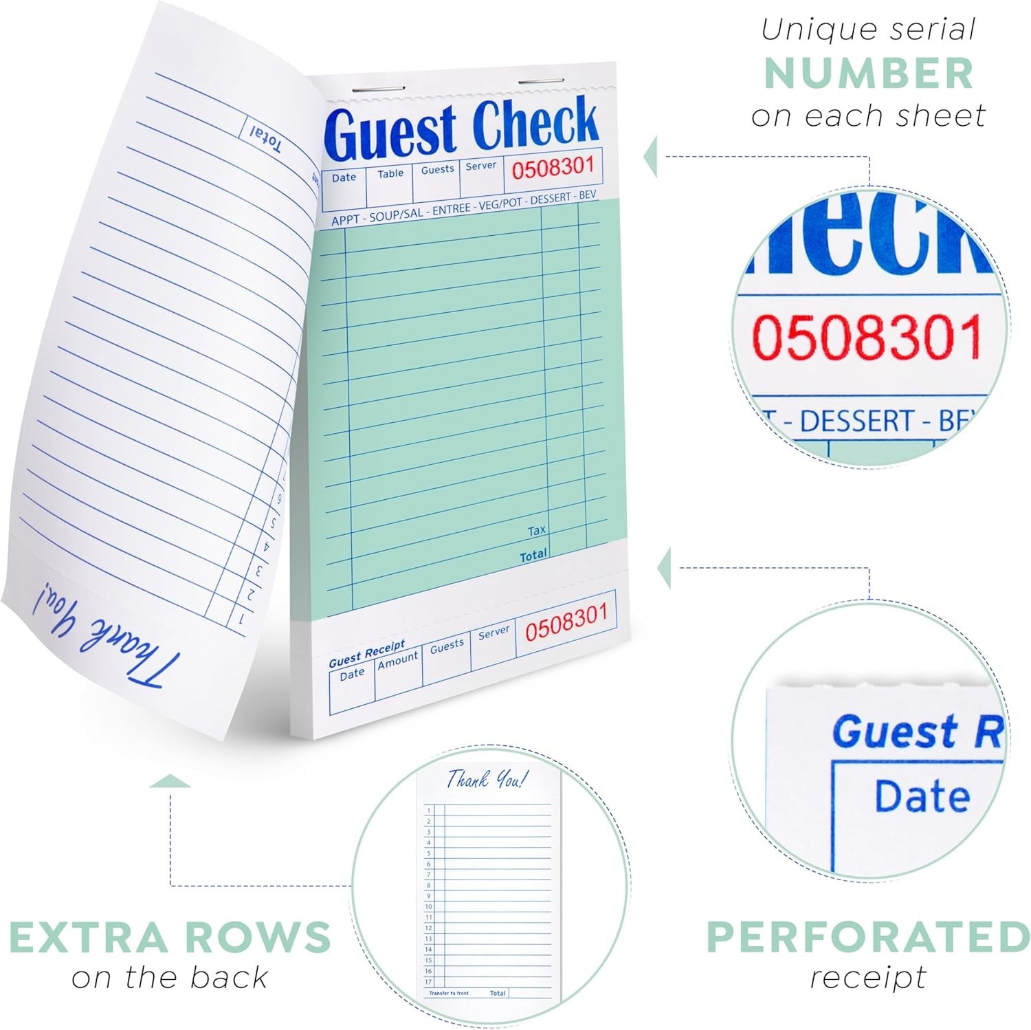 Guest Check Books Guest Checks for Servers, Server Note Pads, Waitress booklets