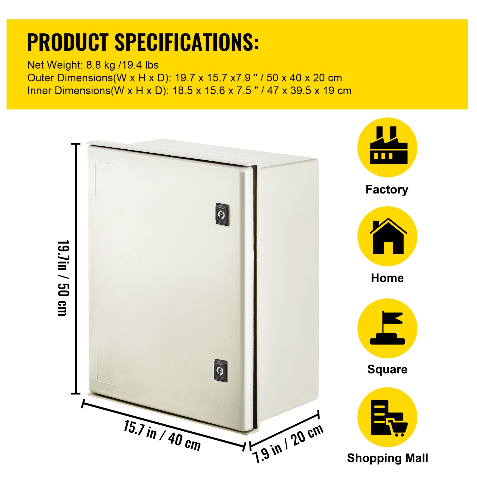 Uimoso Fiberglass Electrical Enclosure Box 19.7×15.7×7.9 in Wall Mount