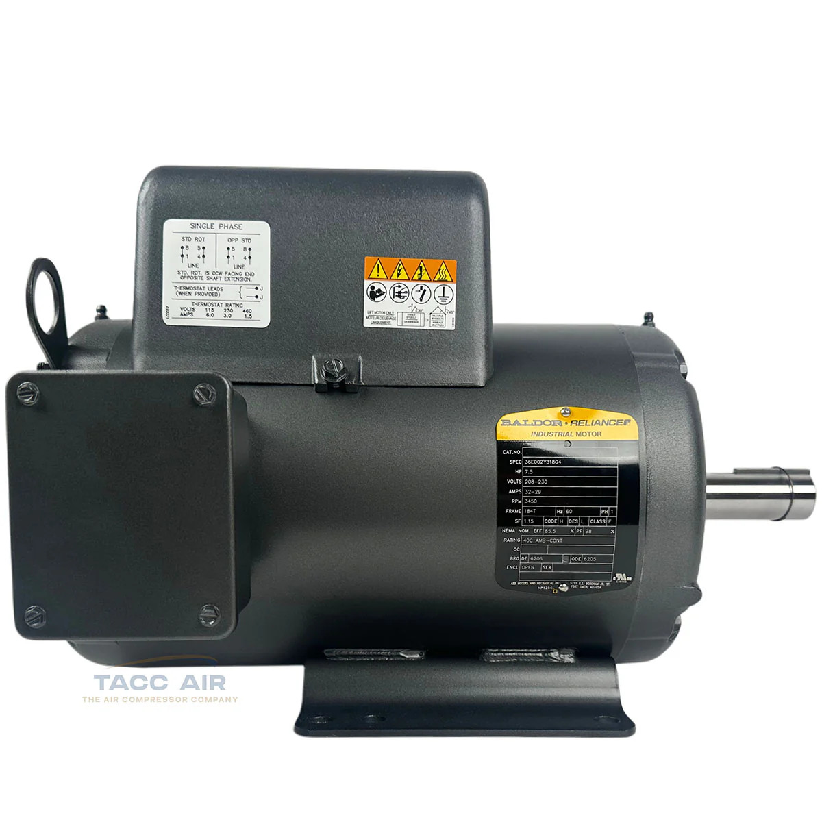 Baldor 7.5 Hp Electric Motor 3450 RPM 184T Frame 1 Ph Single Phase 208 230 240 V