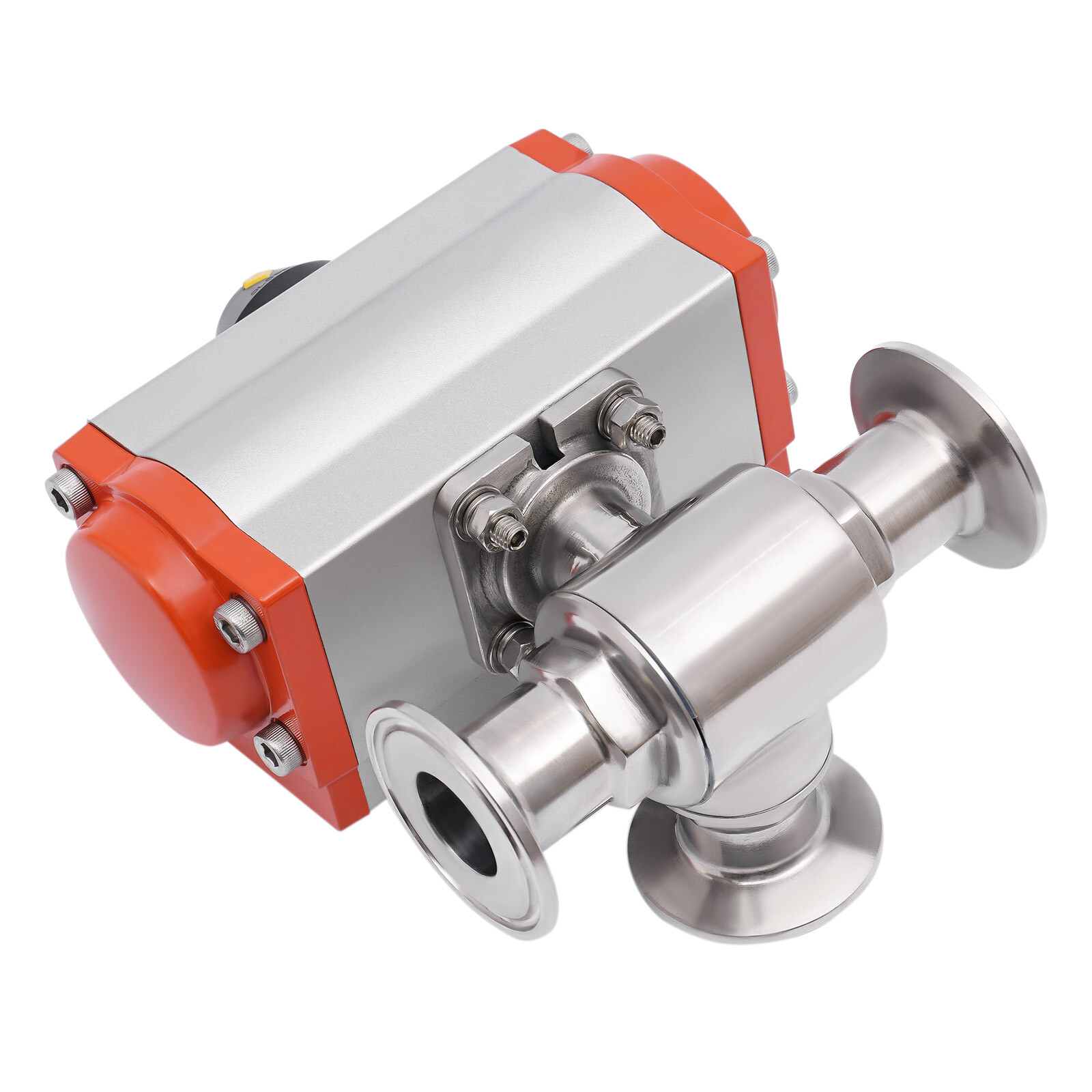 Three way L-port Tri-Clamp Pneumatic Ball Valve 1″ Sanitary Stainless 304 NEW