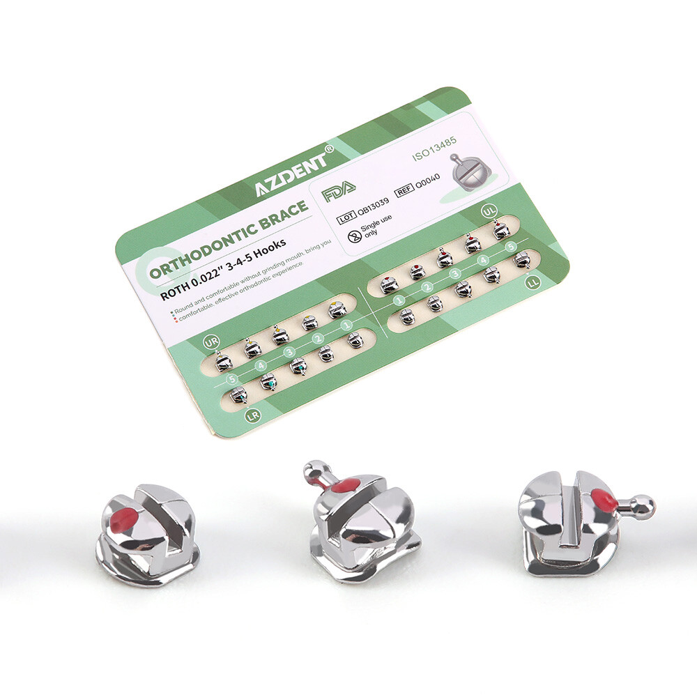 AZDENT Dental Orthodontic Metal Brackets Braces ROTH/MBT 0.022 Hook 345 CE FDA