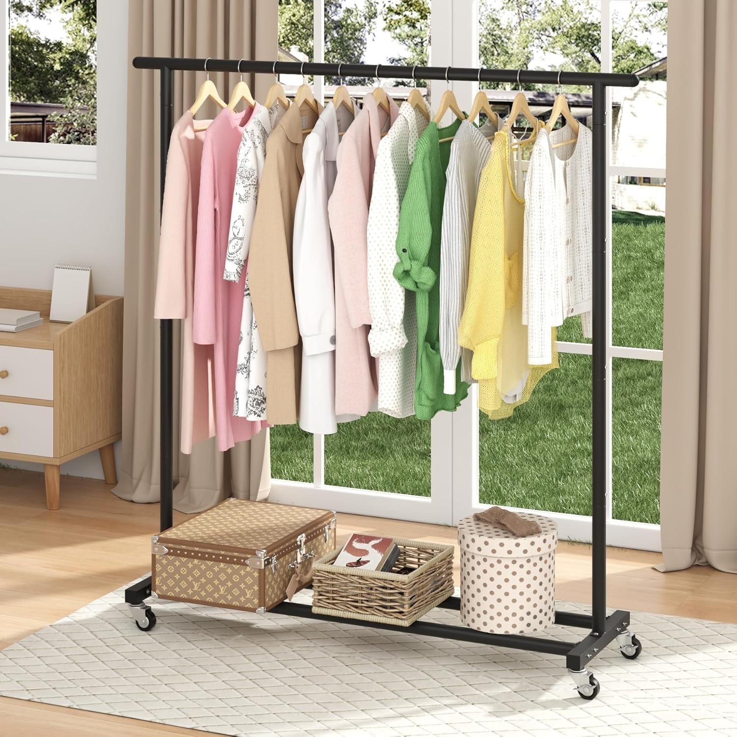Metal Clothing Rack Adjustable Freestanding Garment Organizer with Wheels Black