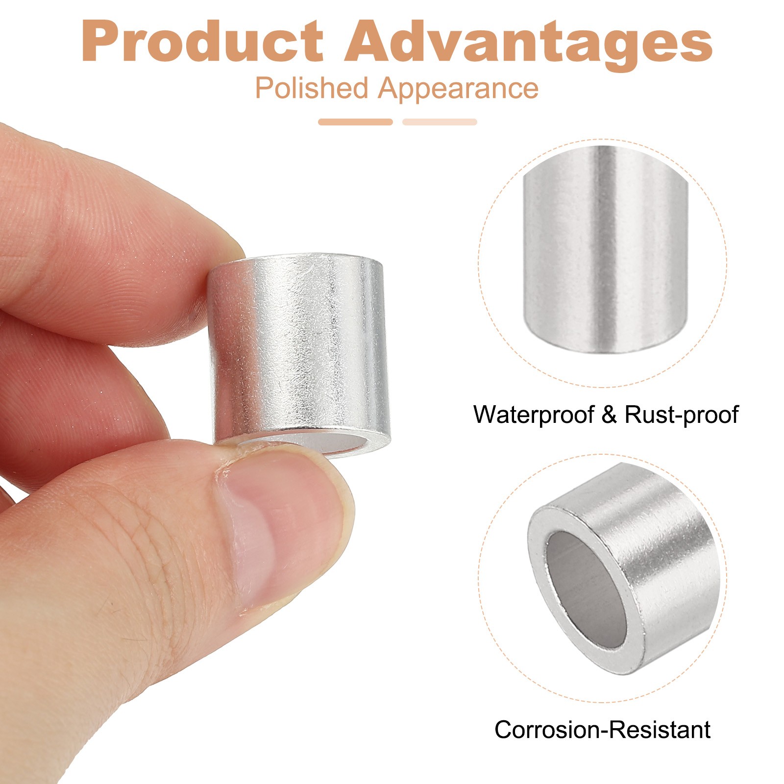 50Pcs 3/8″(10mm) Aluminum Crimping Loop Sleeve Round Wire Rope Stop Silver