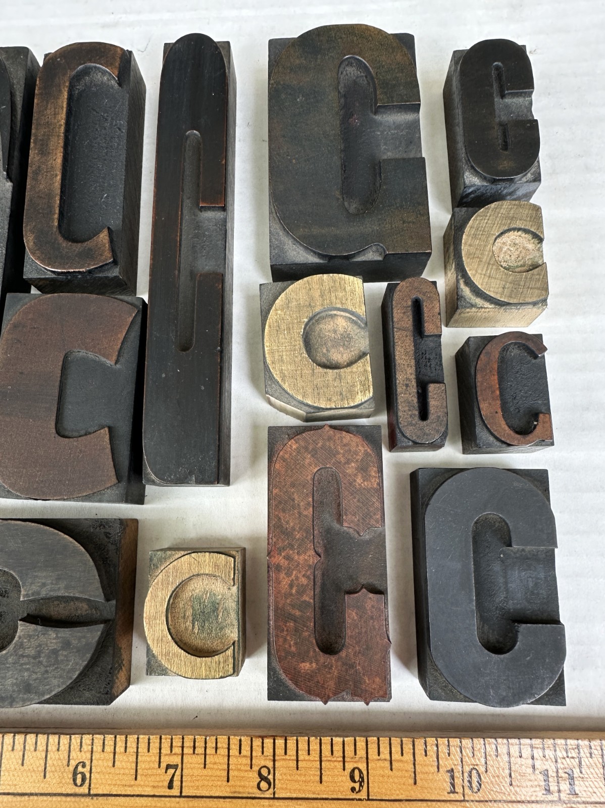 Vintage Letter C Letterpress Type Set Wood Print Blocks Lot of 15 Largest 8″