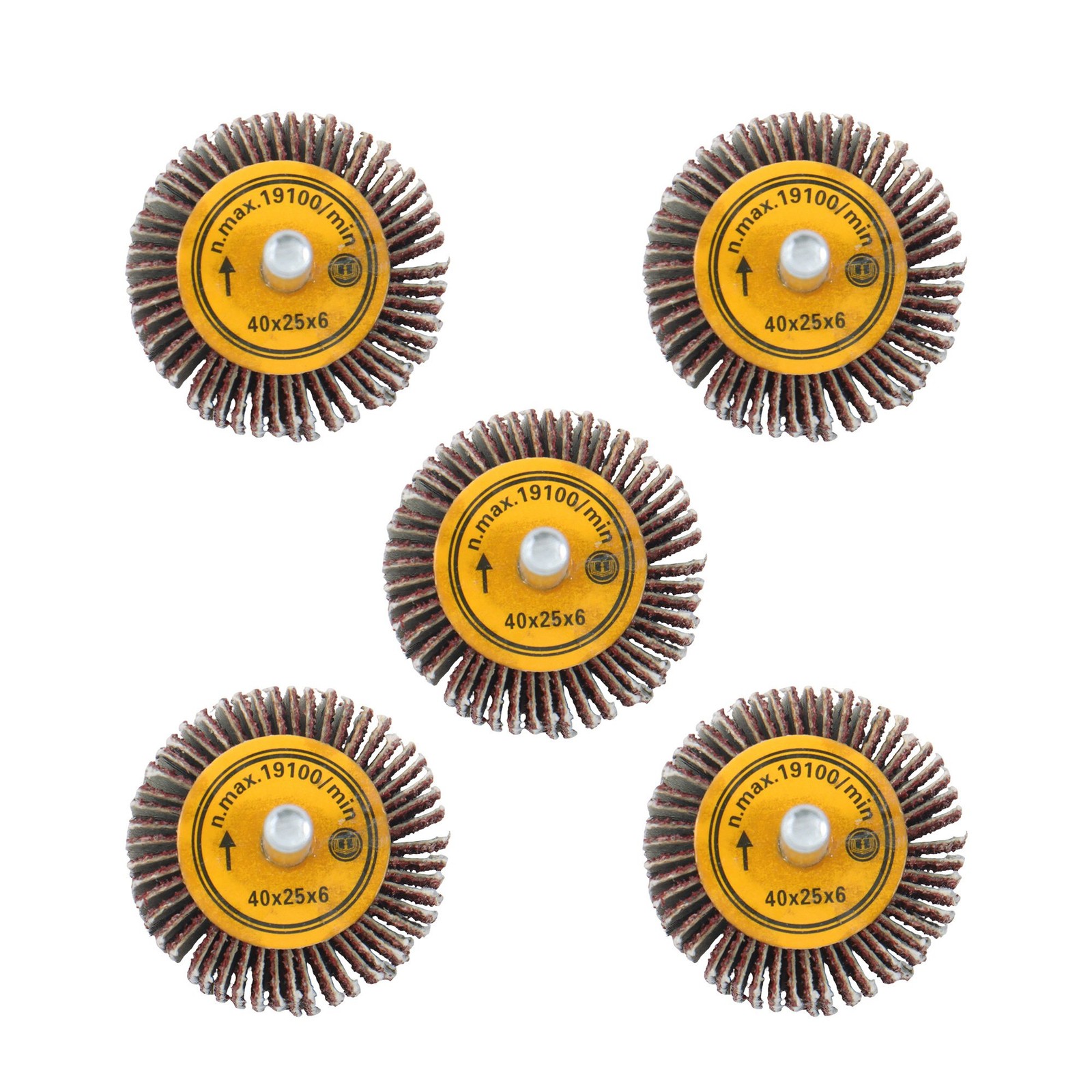 Aluminum Oxide Shank Mounted Flap Wheels, 1-1/2″ x 1″ x 1/4″, 60 Grit – 5 Pack