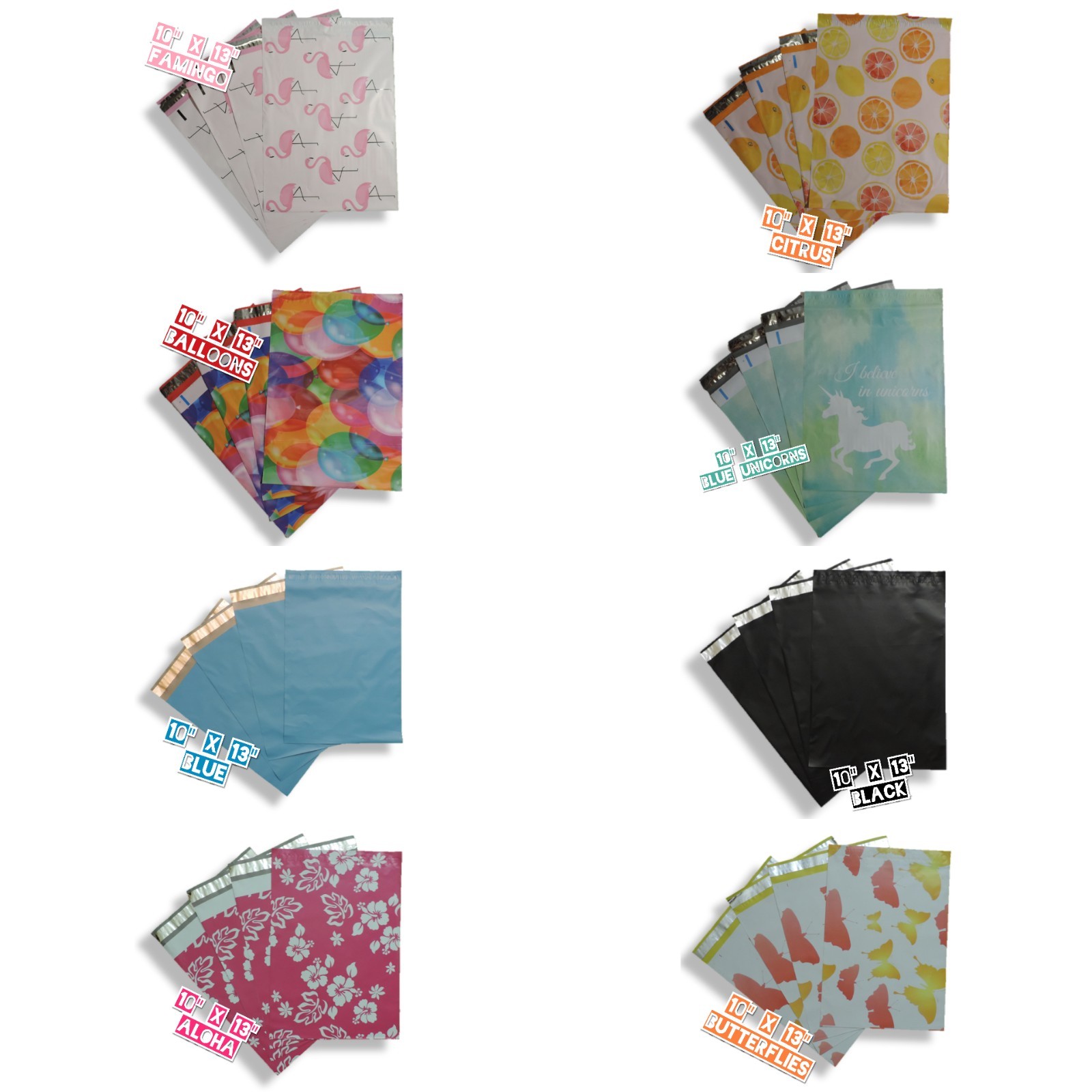 10×13 Designer Poly Mailers – Shipping Envelopes – Various Designs