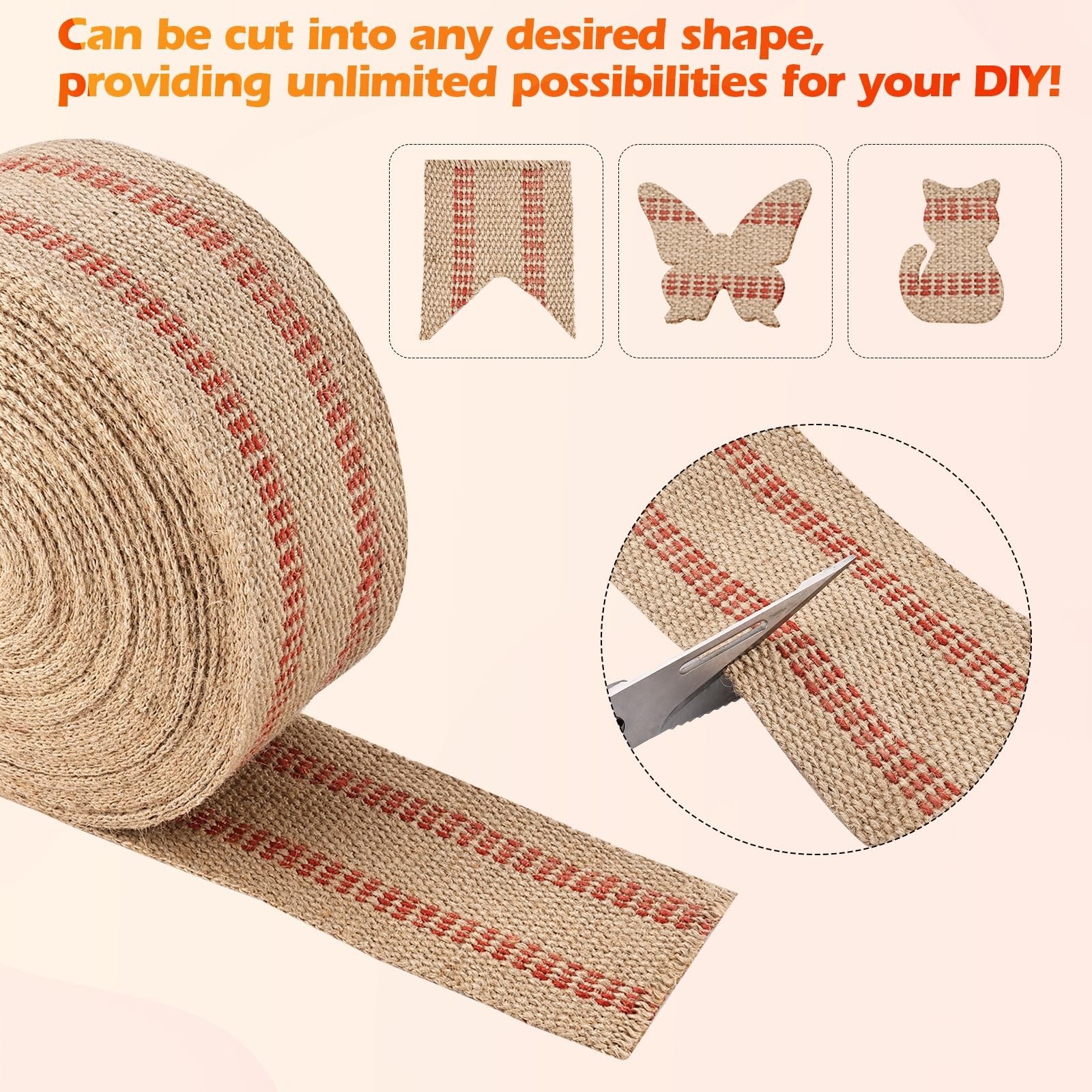 YaeCCC Craft Jute Webbing Tape, 20 Yards Width 3.5″ Roll Natural Burlap Red L…
