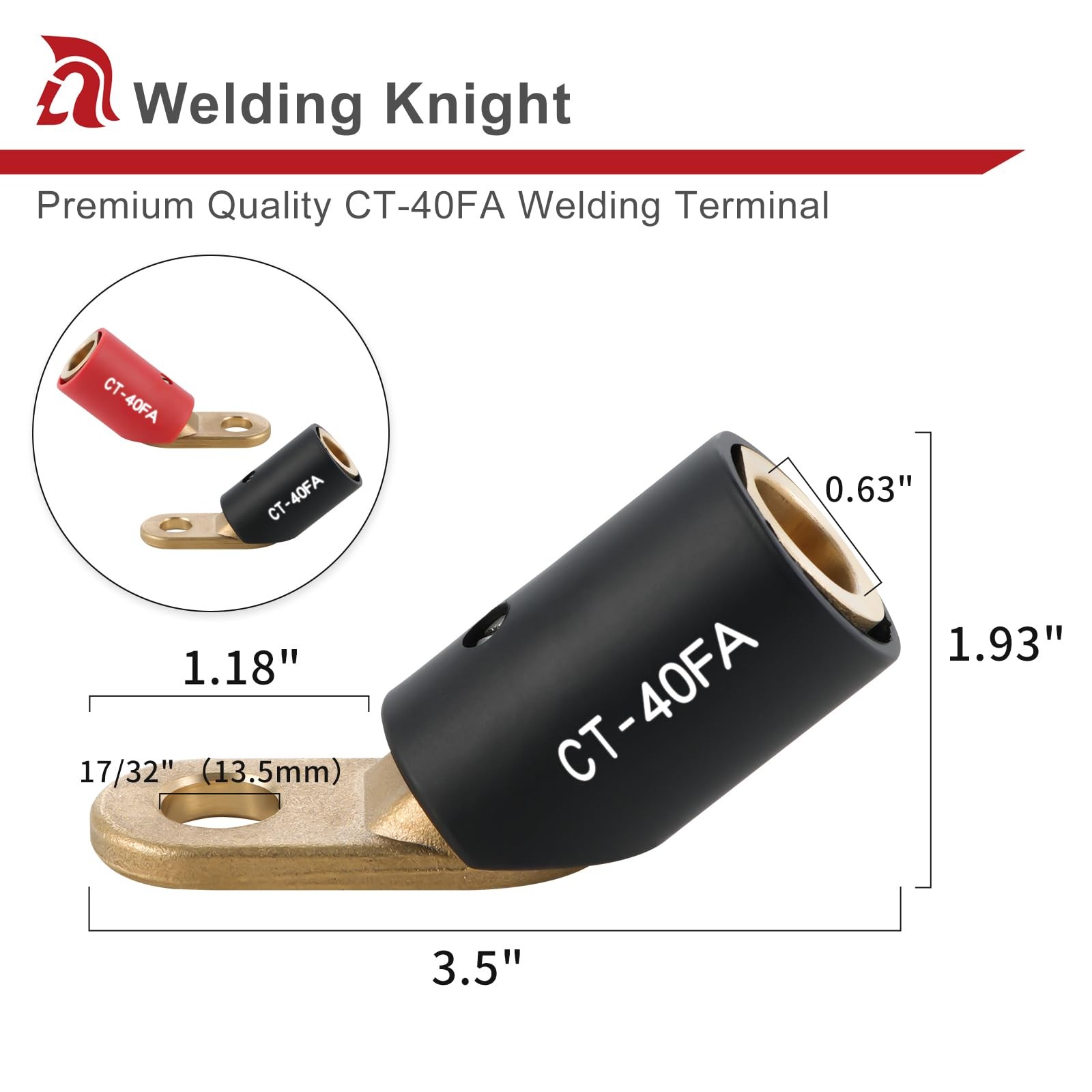 CT40FA Welding Terminals Connector Brass LC40 45 Angle 17/32″ Hole 2 PCS