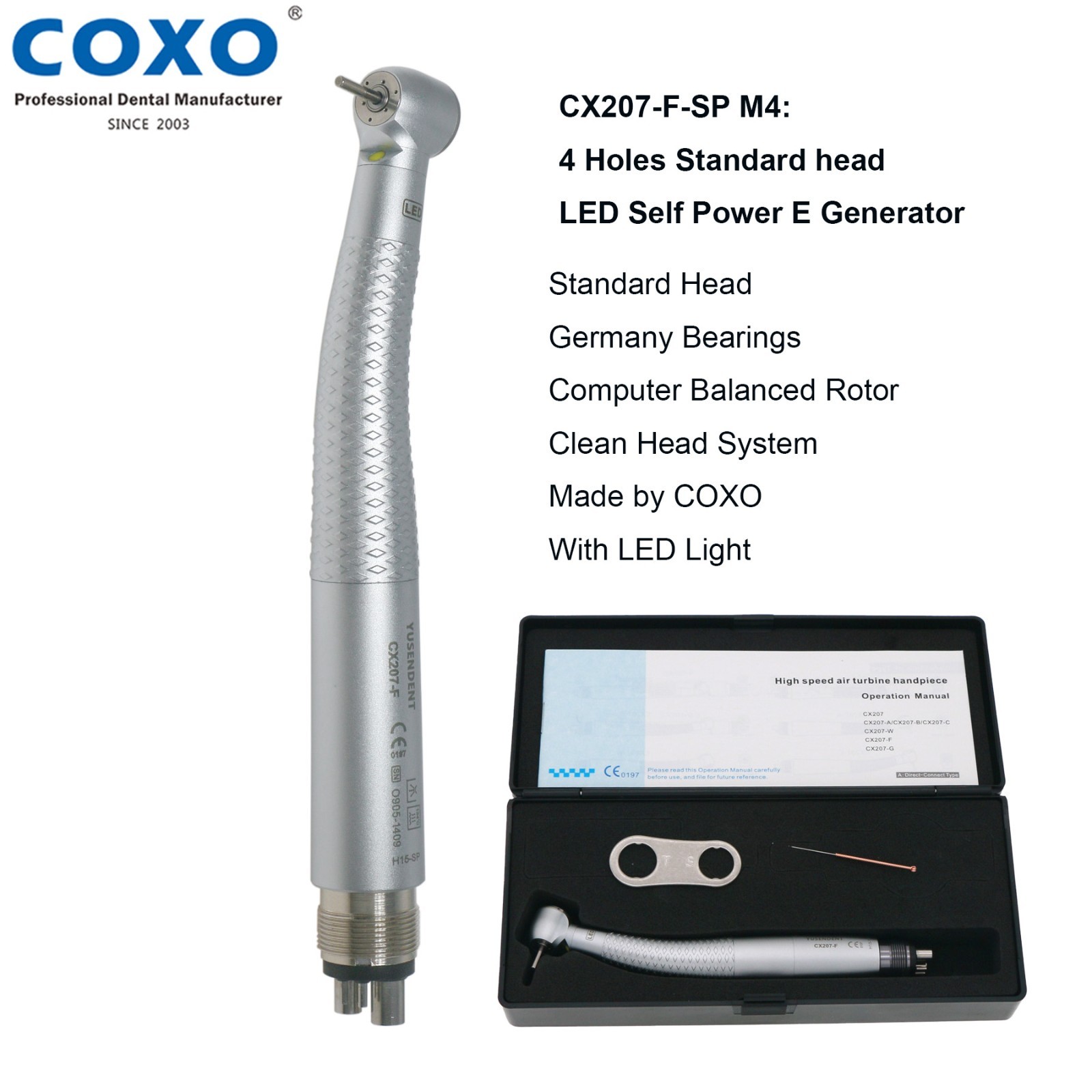 US COXO Dental E-Generator LED Self-Power High Speed Turbine Handpiece NSK 4Hole