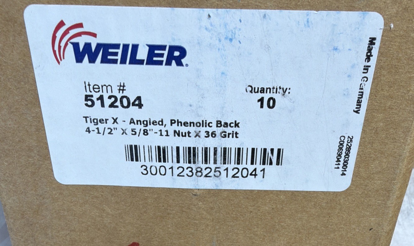 36 Grit Tiger X #51204 Weiler 4-1/2″ Tiger Flap Disc Angled CZA 5/8-11A T29 10x