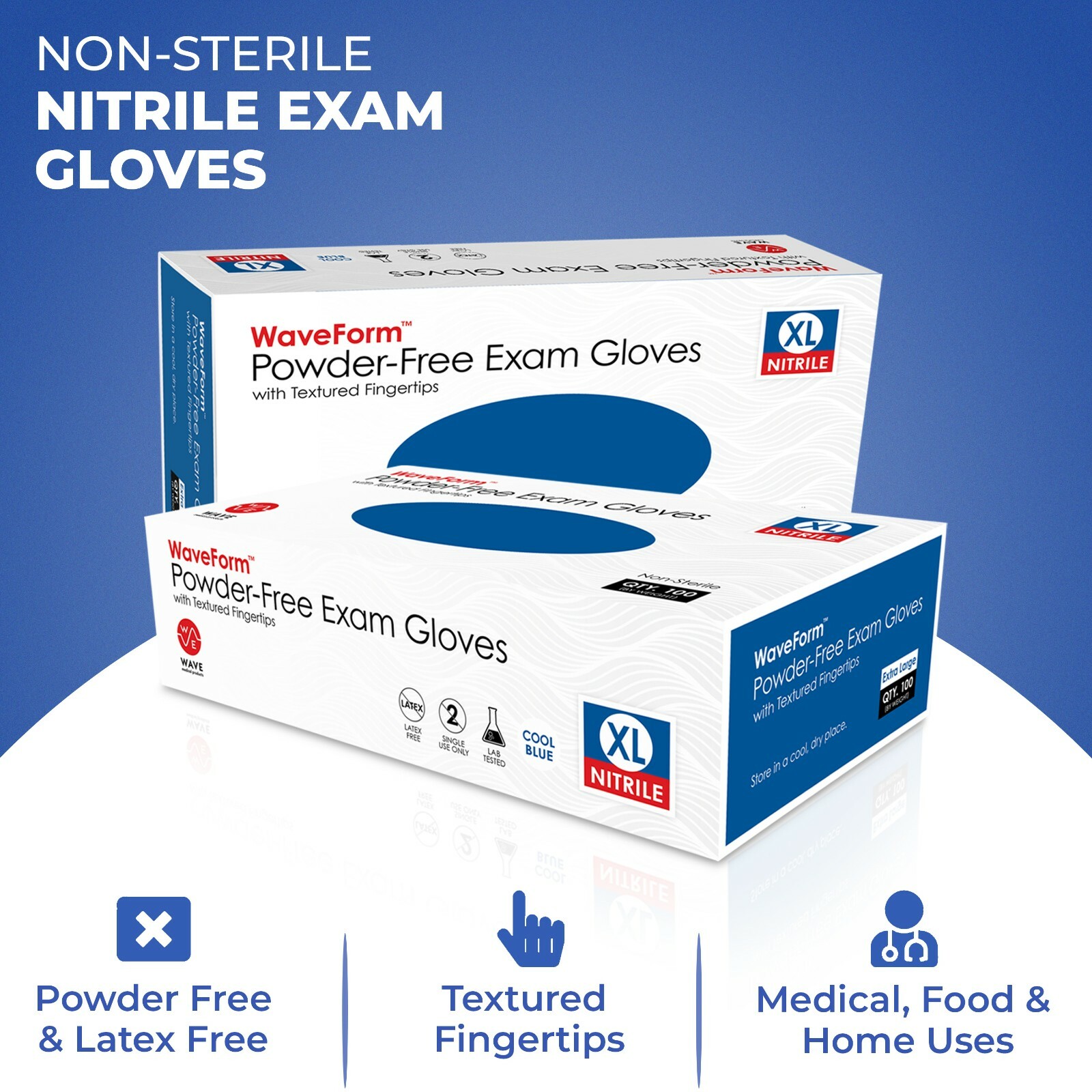 1000 Blue Nitrile Exam Medical Gloves 4 Mil, Latex & Powder Free 10 Boxes of 100